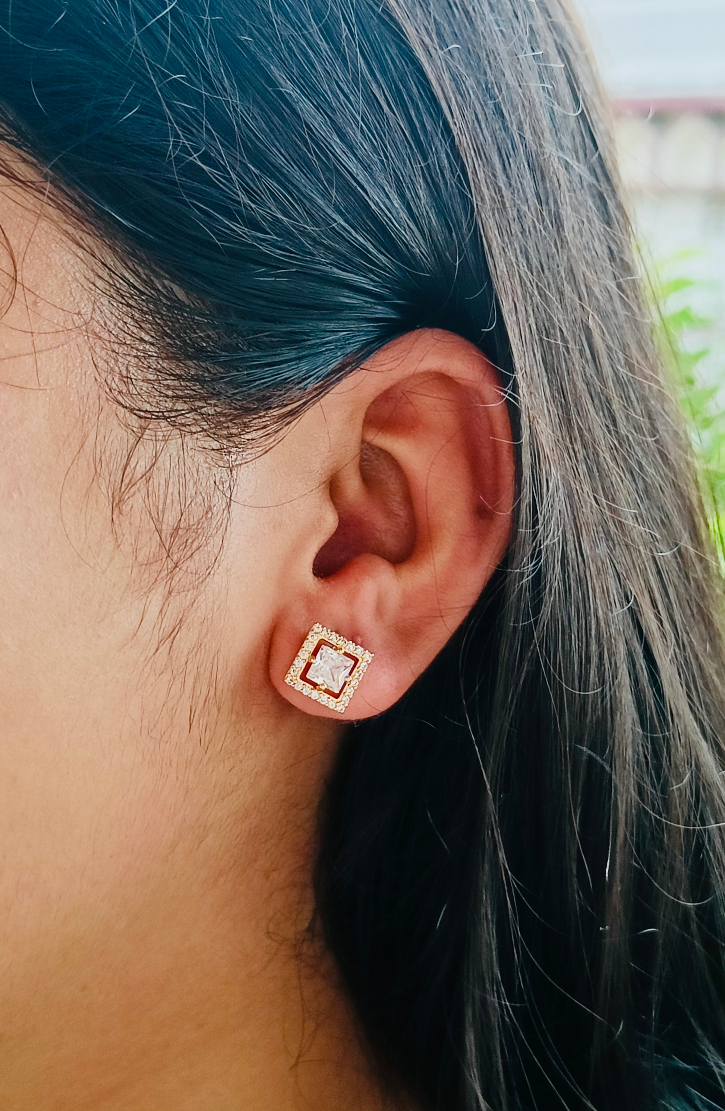 Equinox Shards - Rose Gold Modern CZ Crystal Square Studs