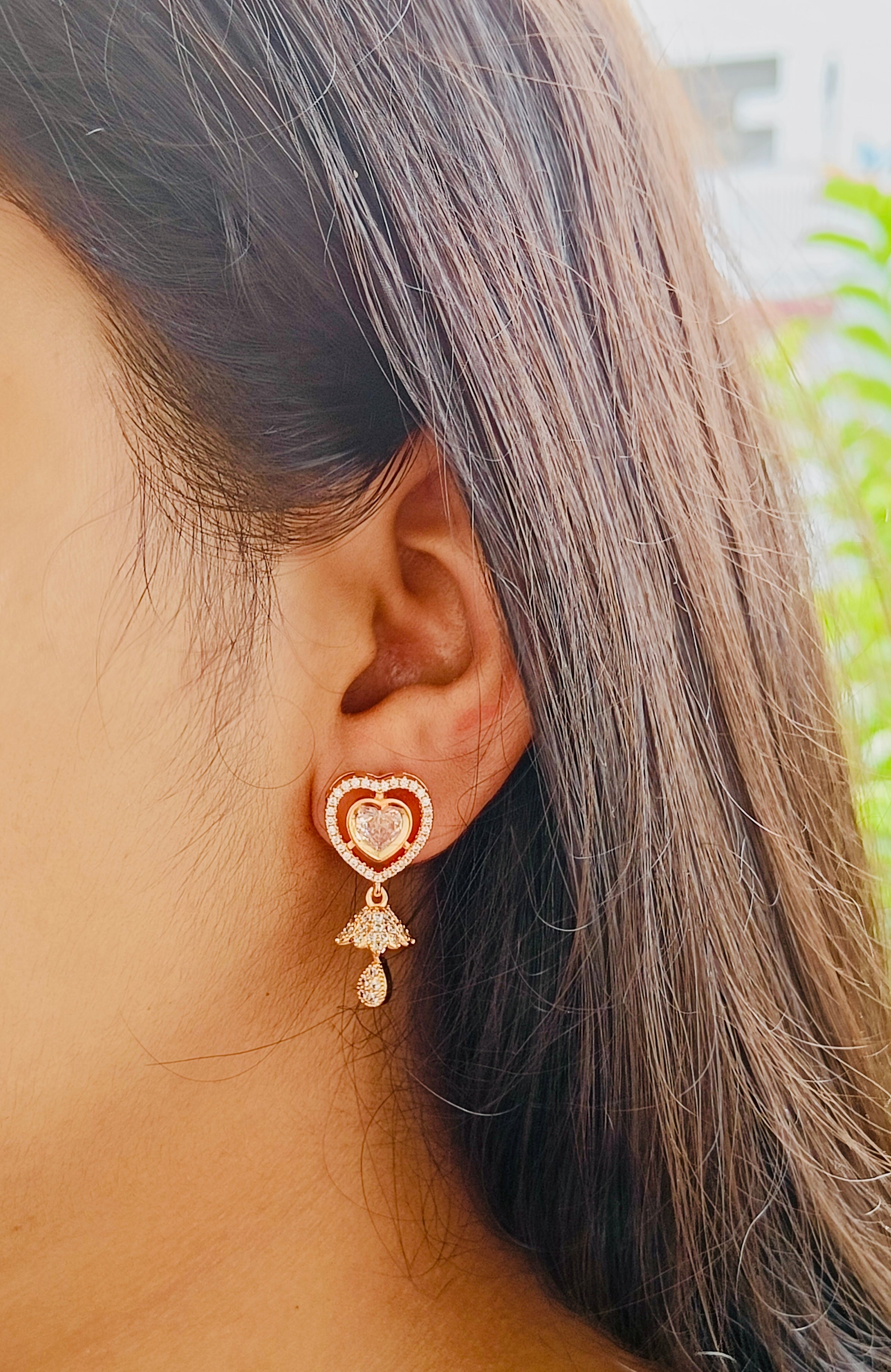 Ethereal Melony - Rose Gold Heart Shaped CZ Jhumki