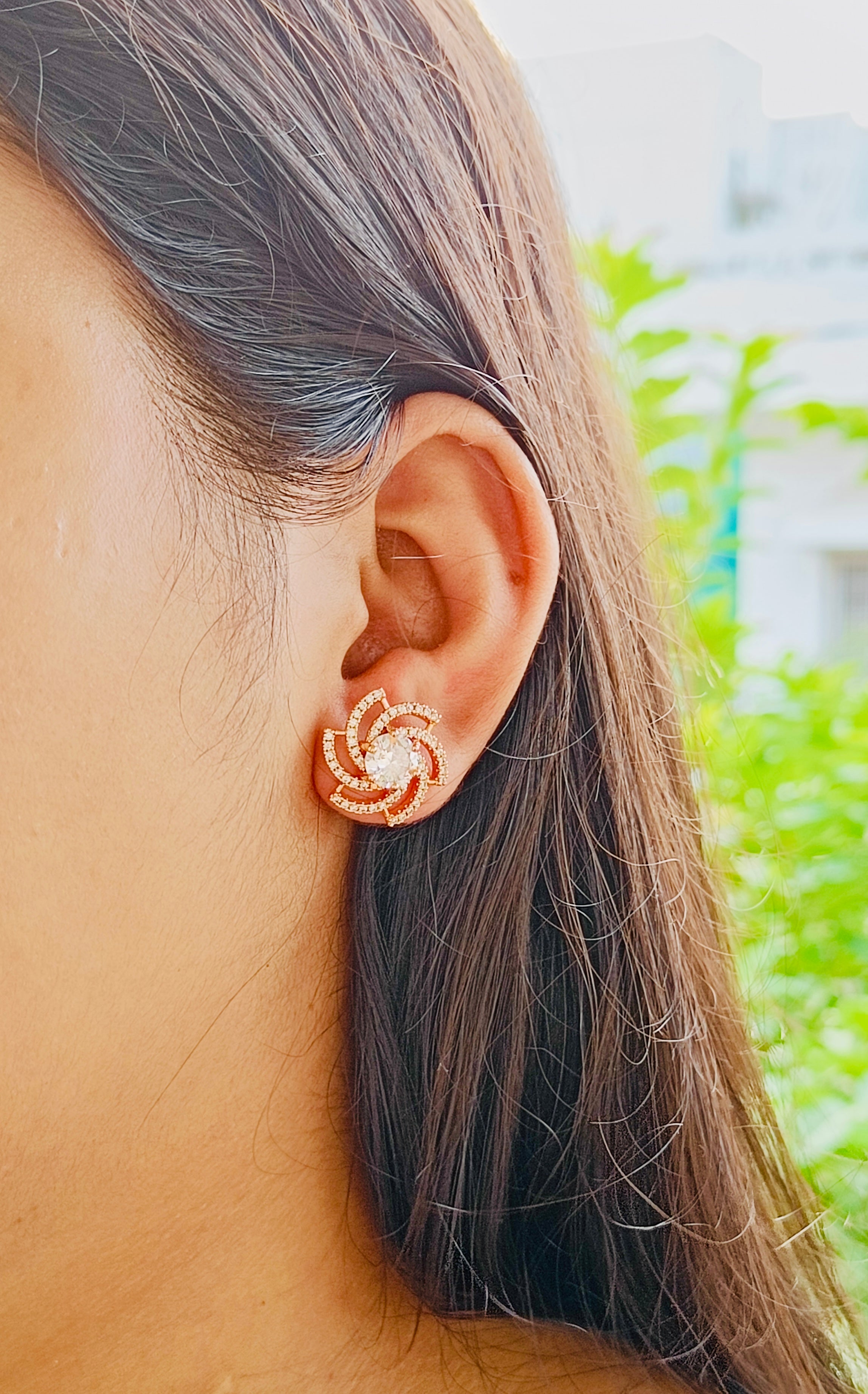 Crystal Camellia - Rose Gold CZ Crystal Embedded Flower Studs