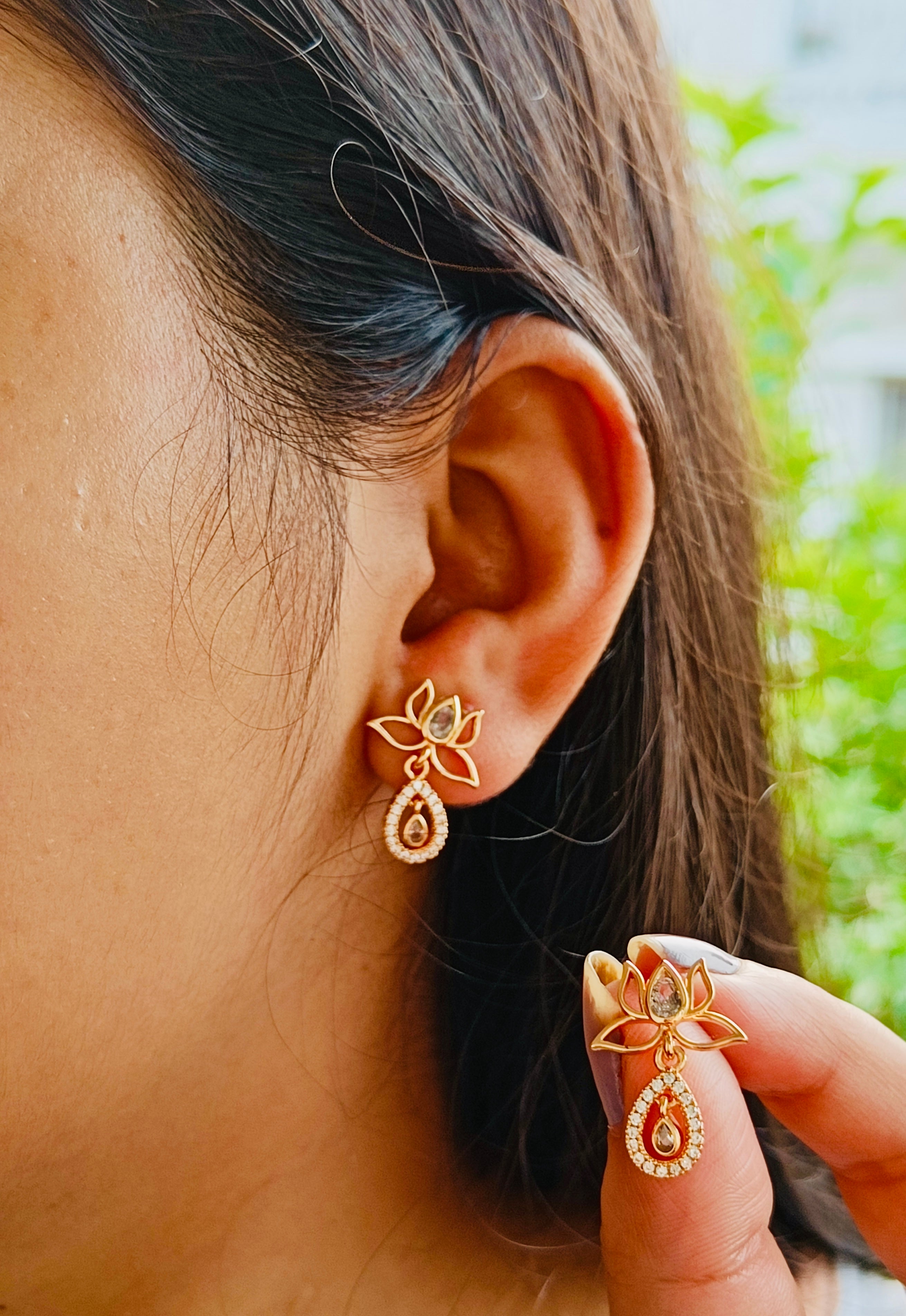 Blushing Lotus Drops - Rose Gold Heart CZ Stud Earrings