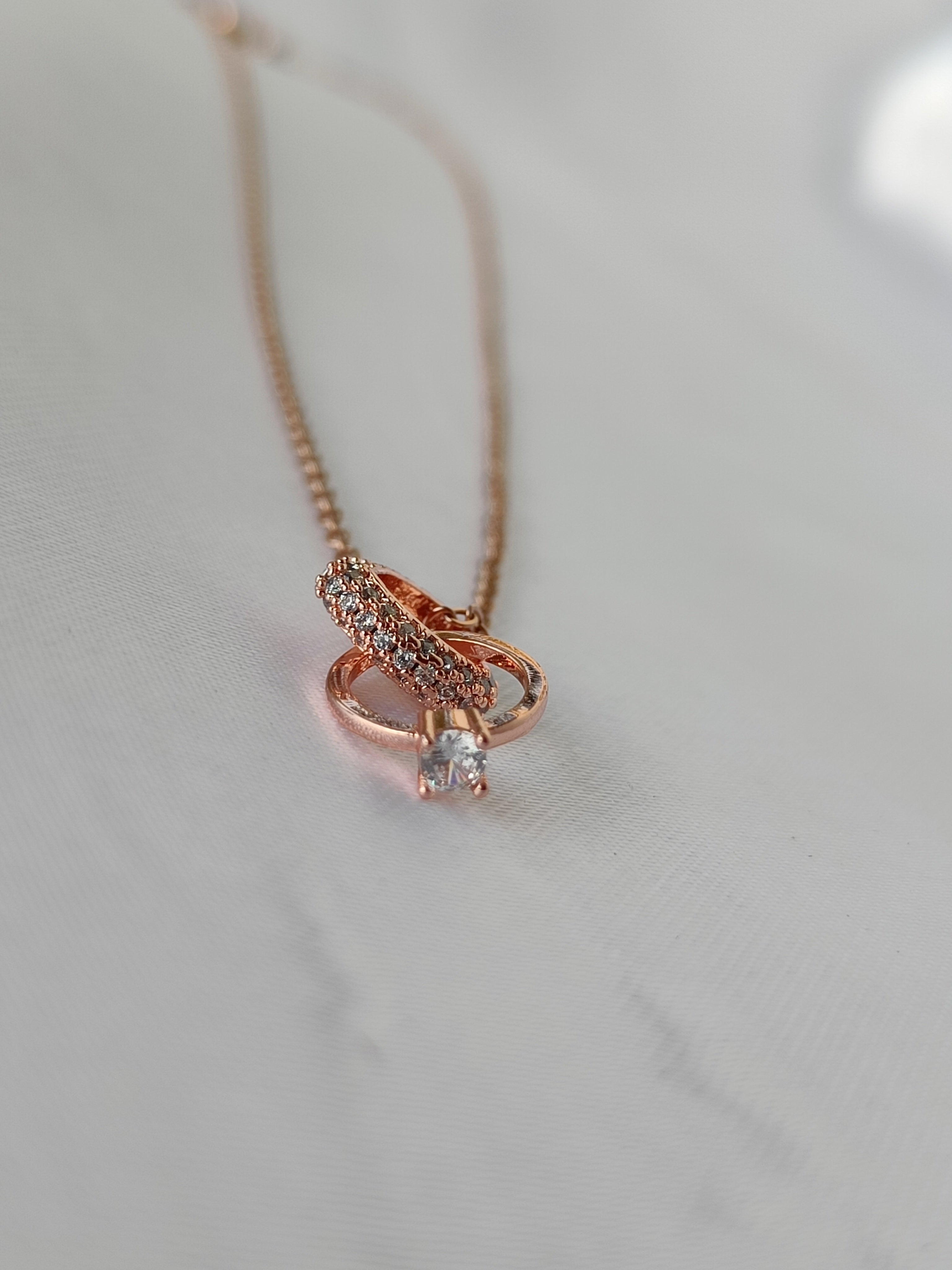 ROSE GOLD RINGS of HEART ANTI TARNISH CHAIN N PENDANT