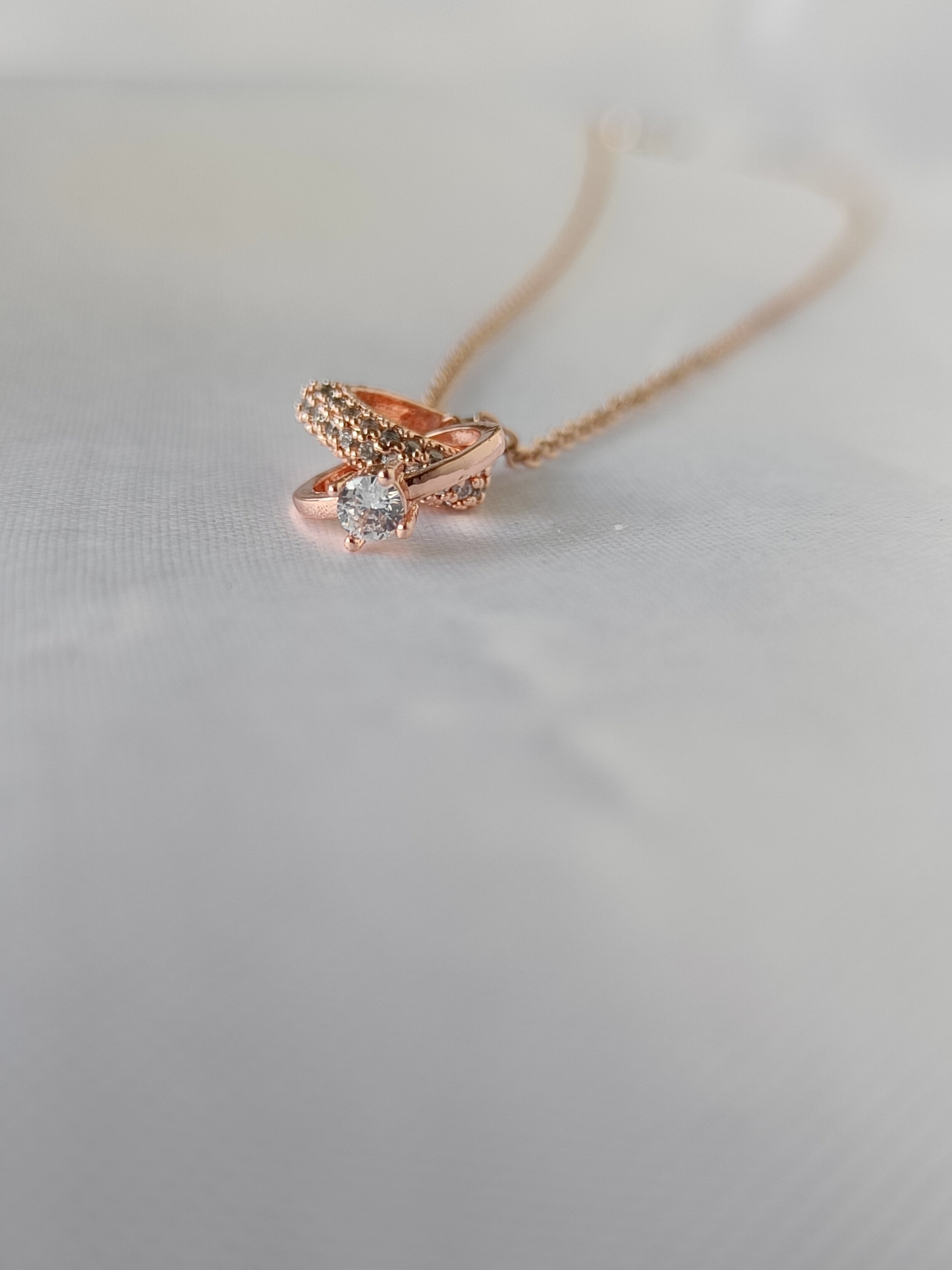 ROSE GOLD RINGS of HEART ANTI TARNISH CHAIN N PENDANT
