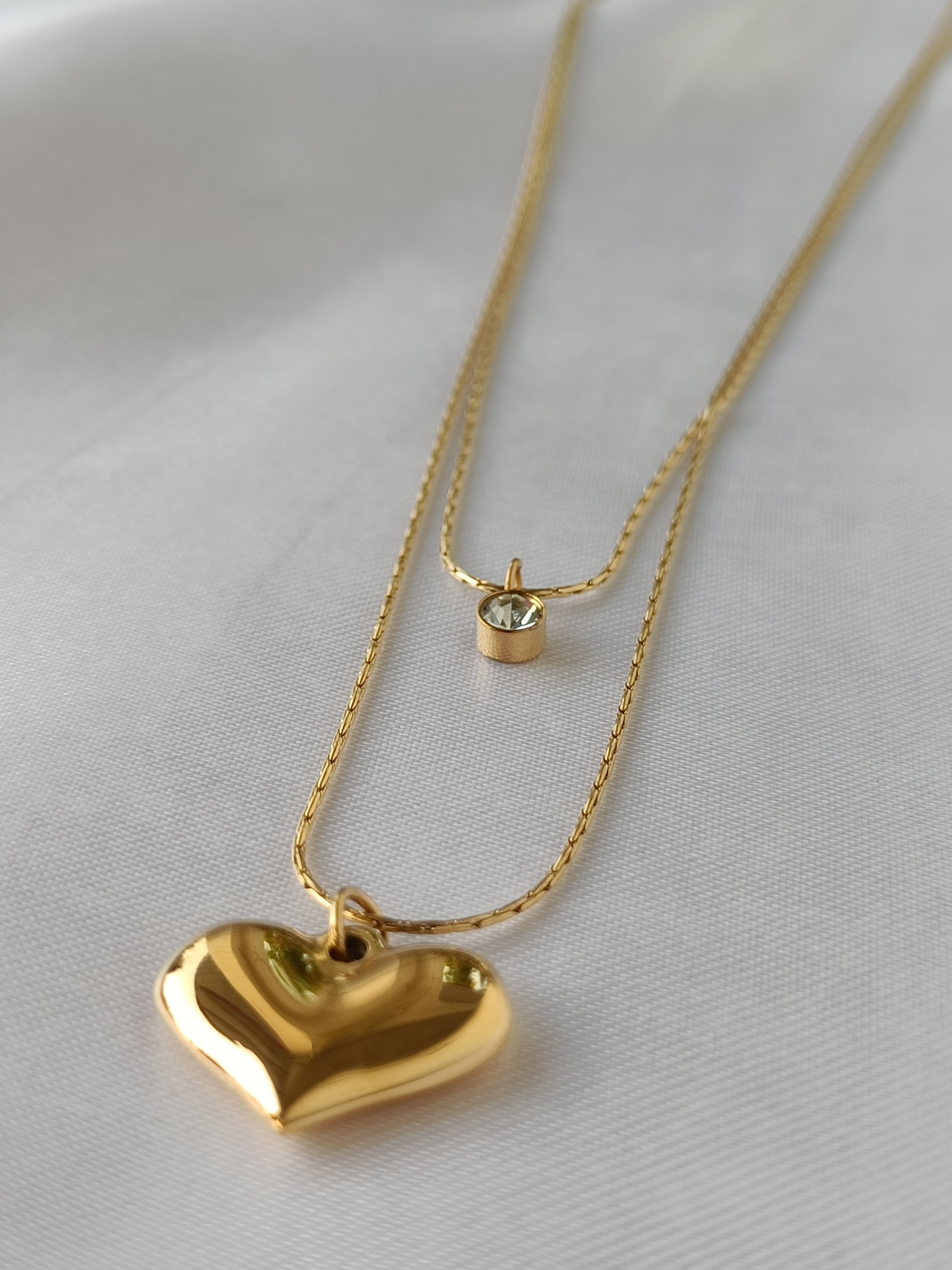 Twin Sparkle Heart Chain n Pendant