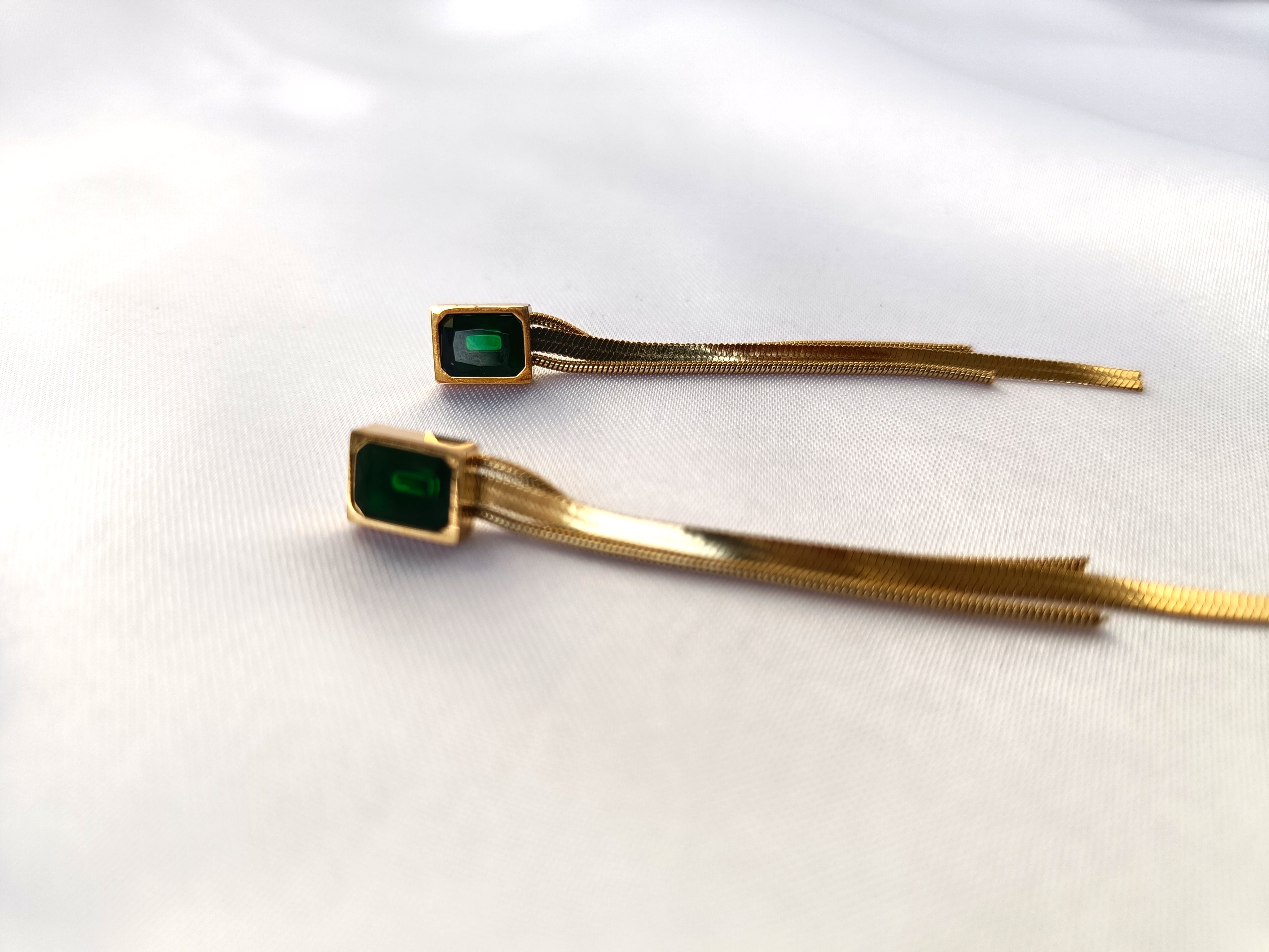 GOLDEN EMERALD SKY FALL ANTI TARNISH EARRINGS