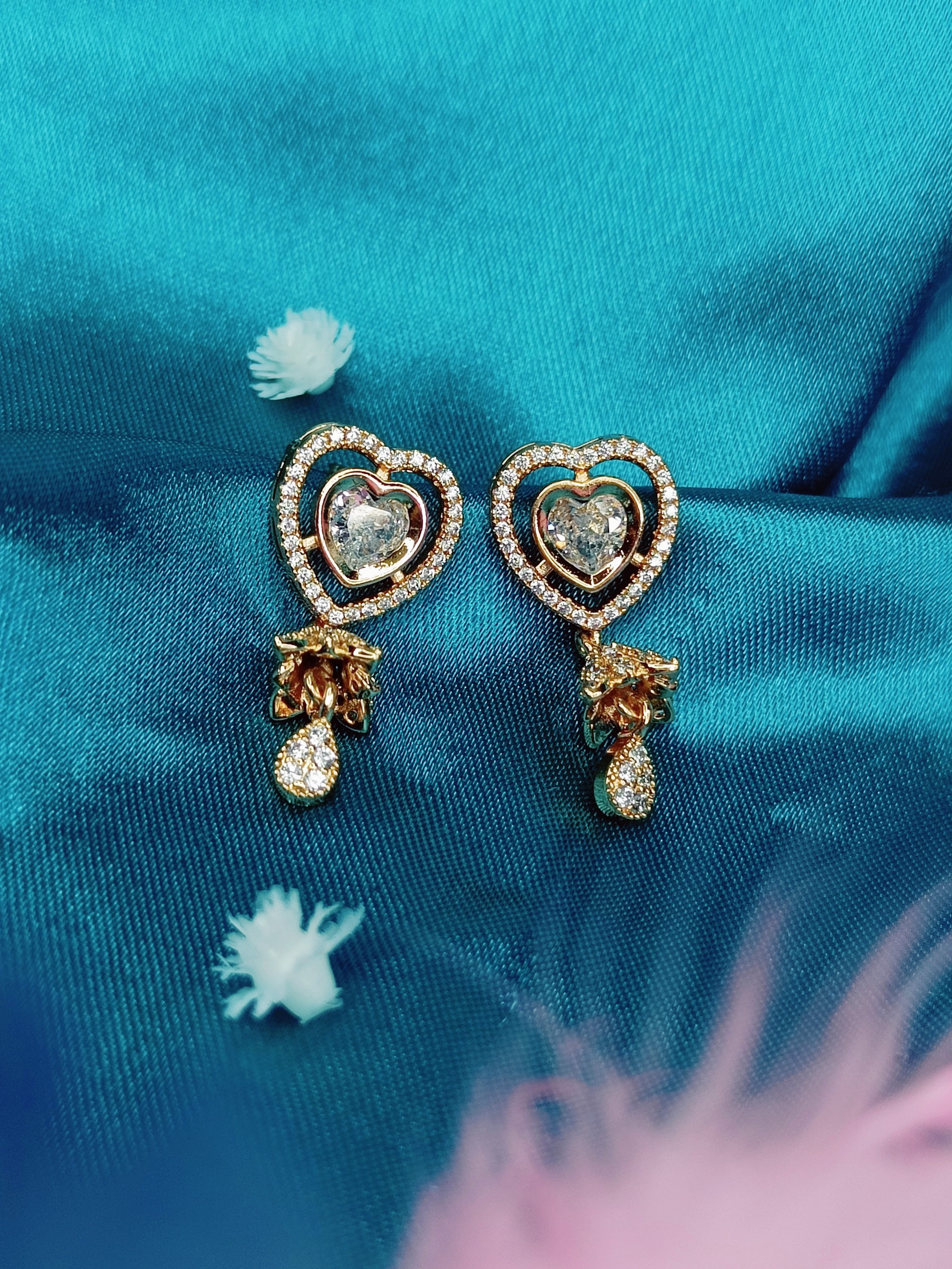 Ethereal Melony - Rose Gold Heart Shaped CZ Jhumki
