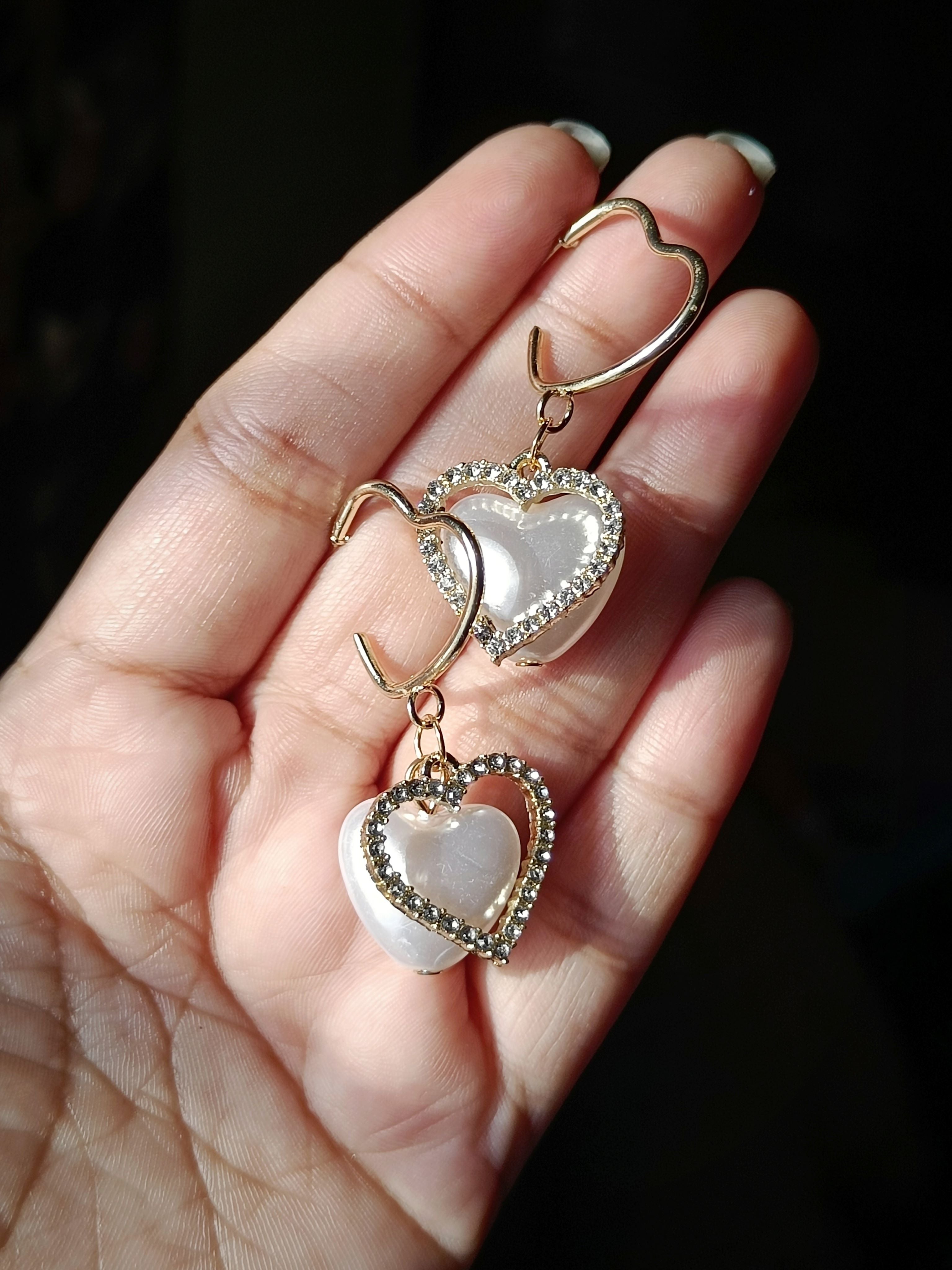 Heart Shaped Gold & Pearl Earrings