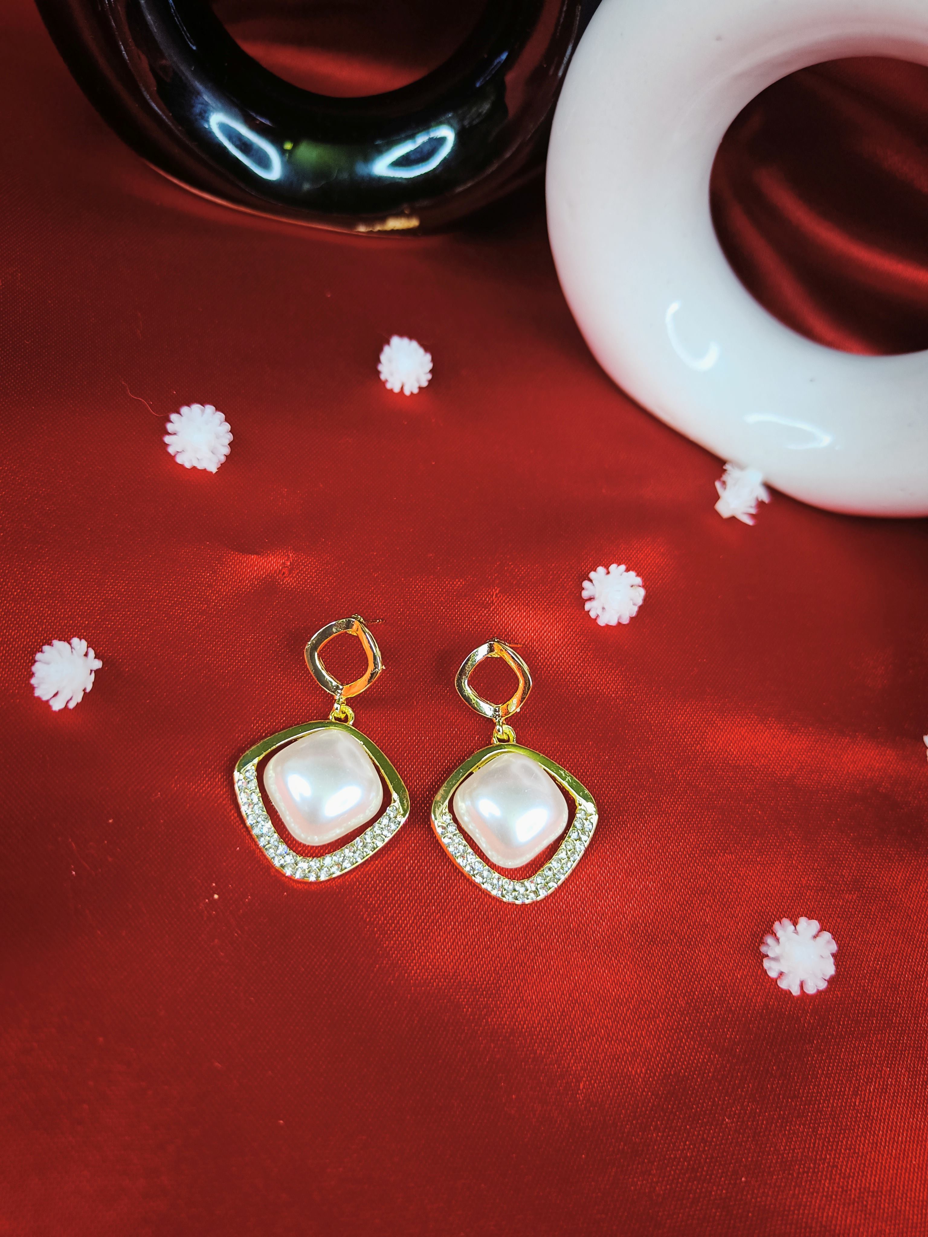 Pearl Earrings in Diamond Frames
