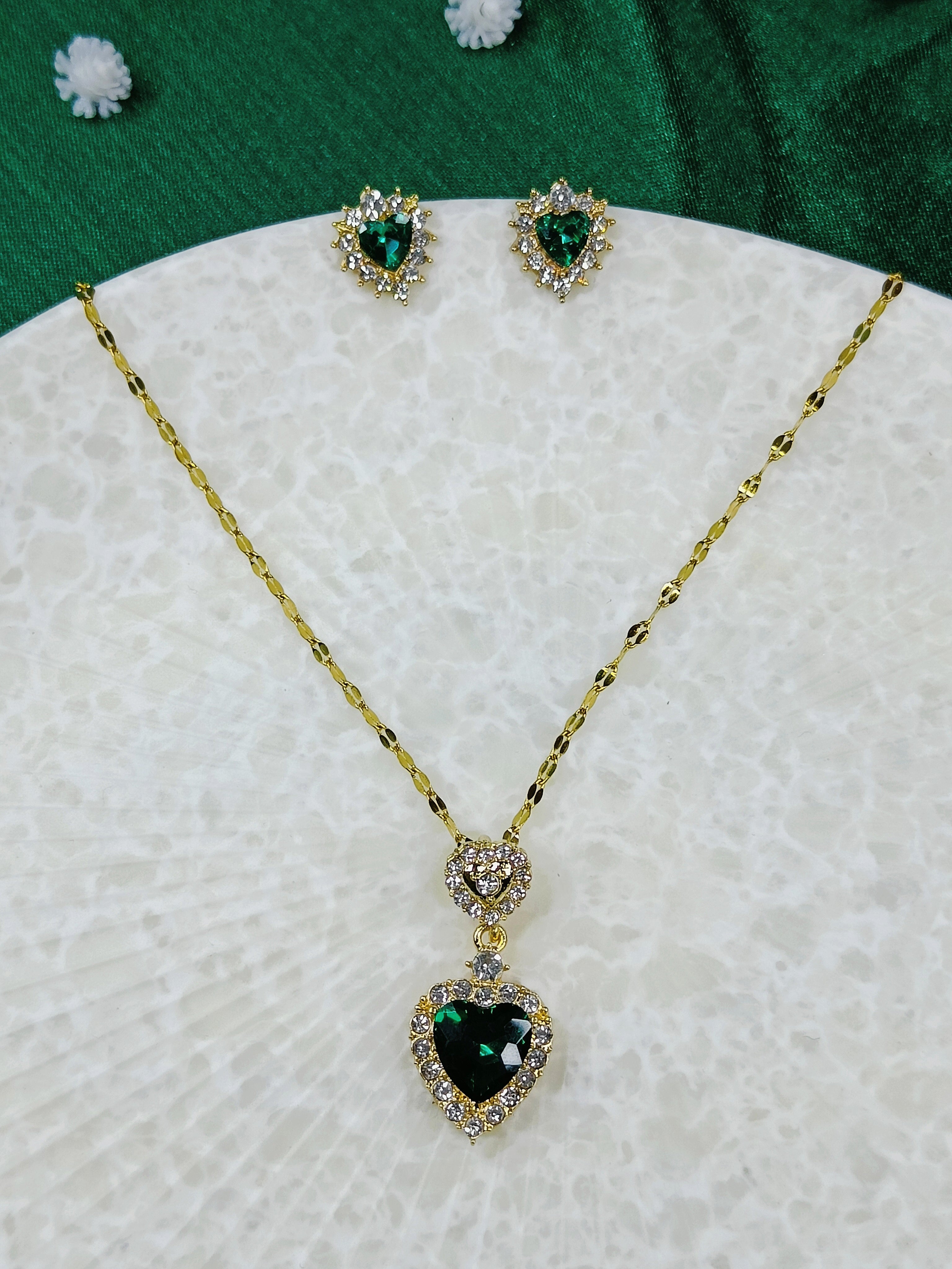 Emerald Heart Anti Tarnish Necklace