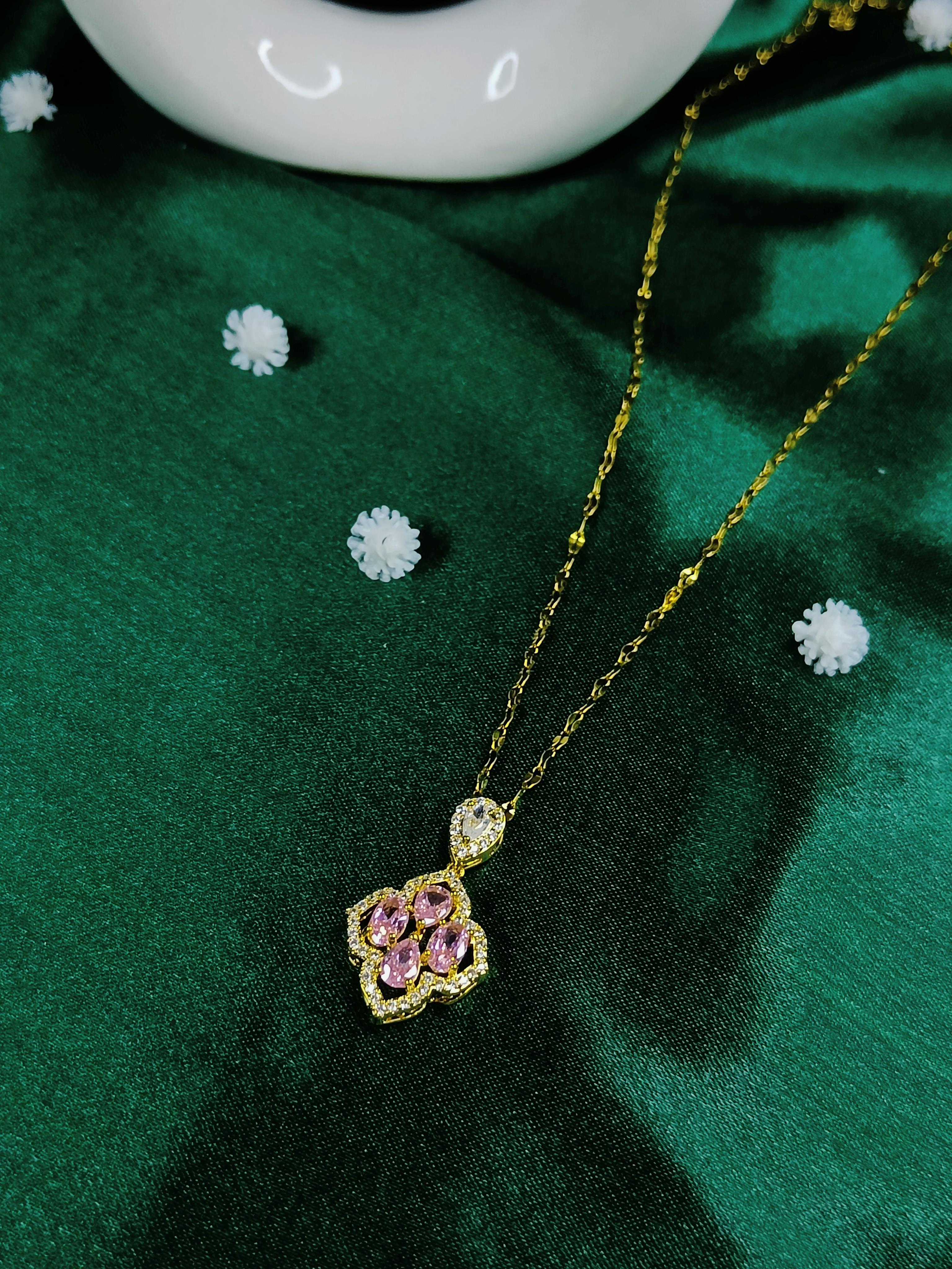 Pink Embellished Anti Tarnish Necklace