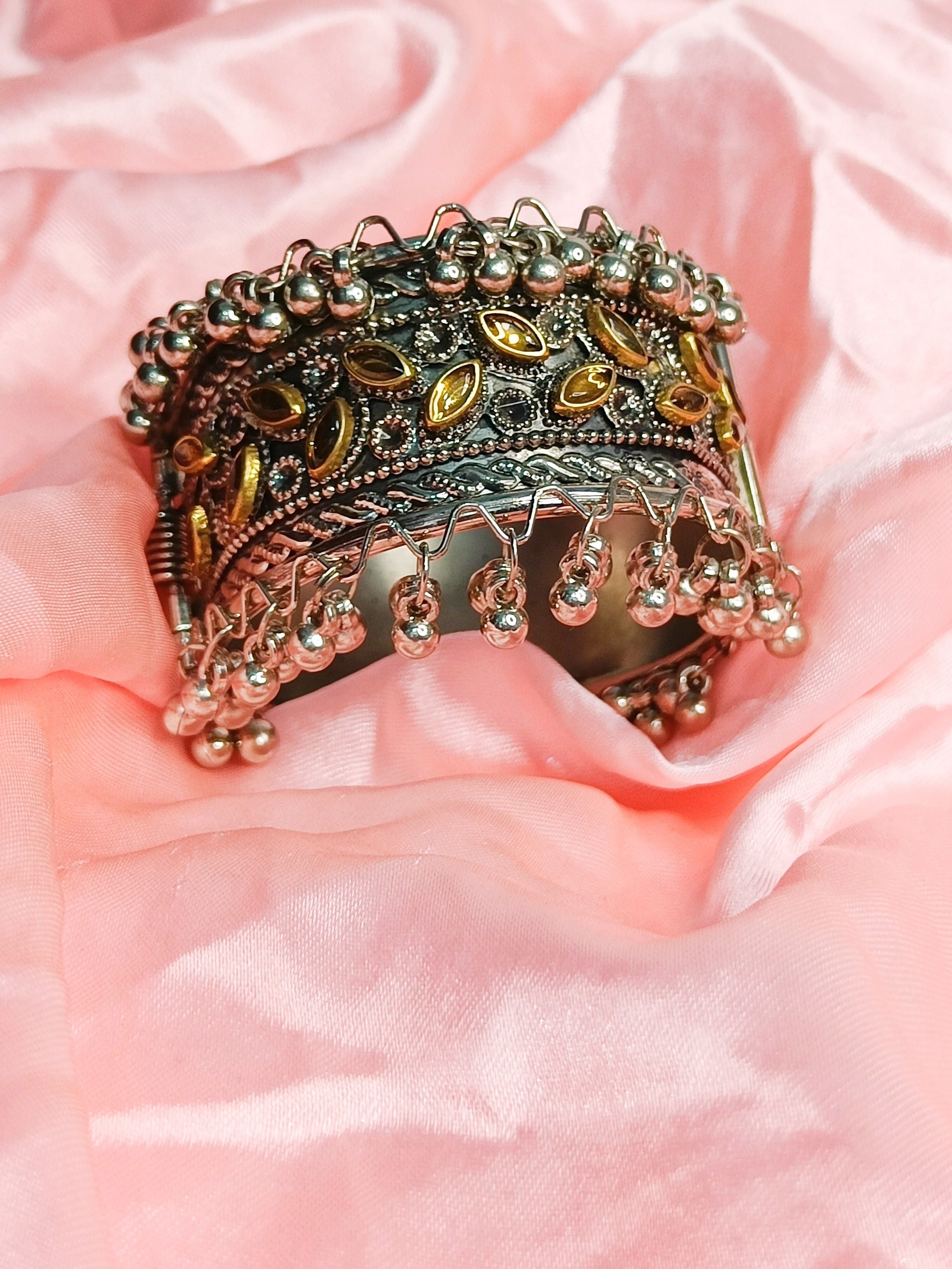Golden Accent Oxidized Cuff Bracelet