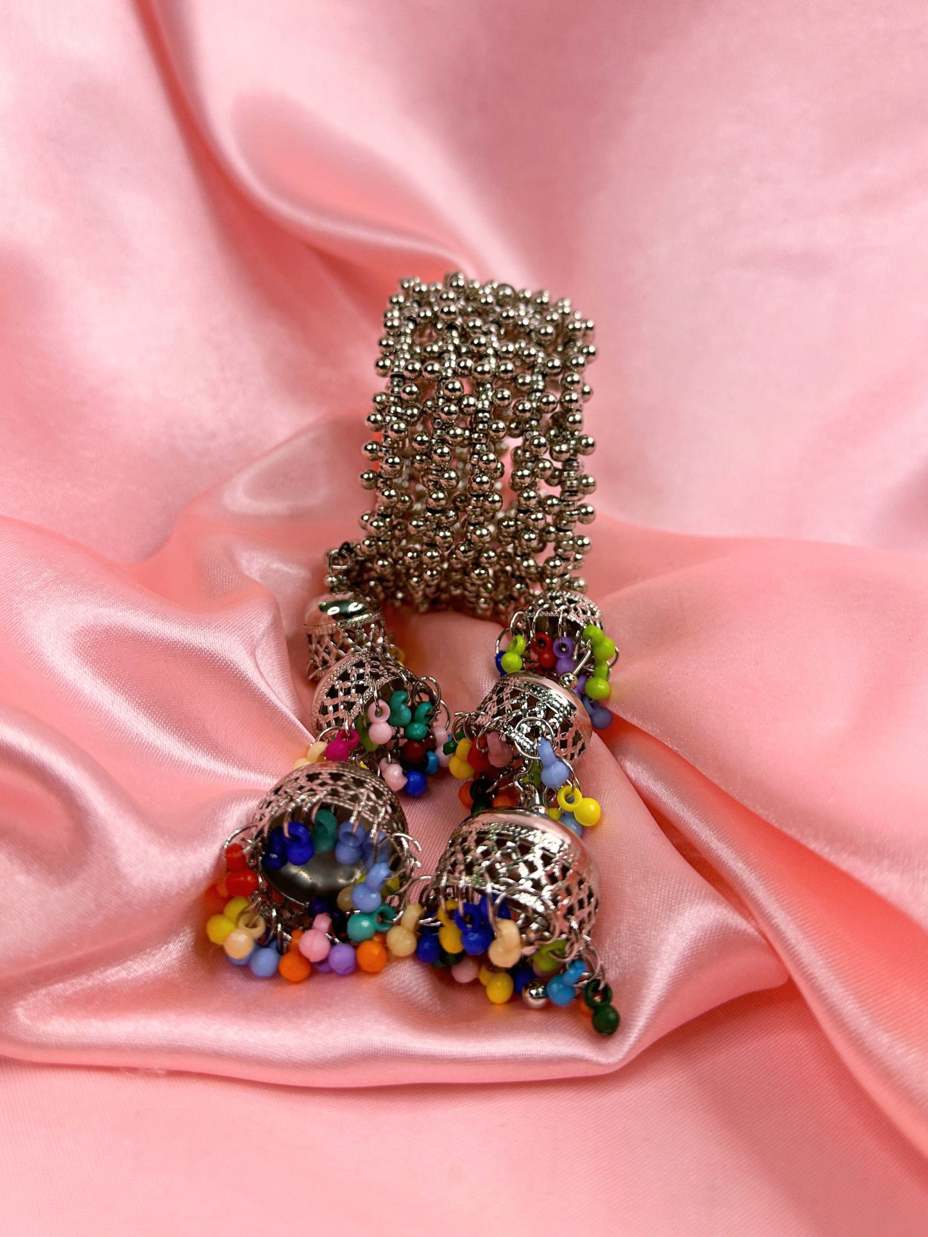 Oxidized Beaded Jhumka Multicolour Bracelet