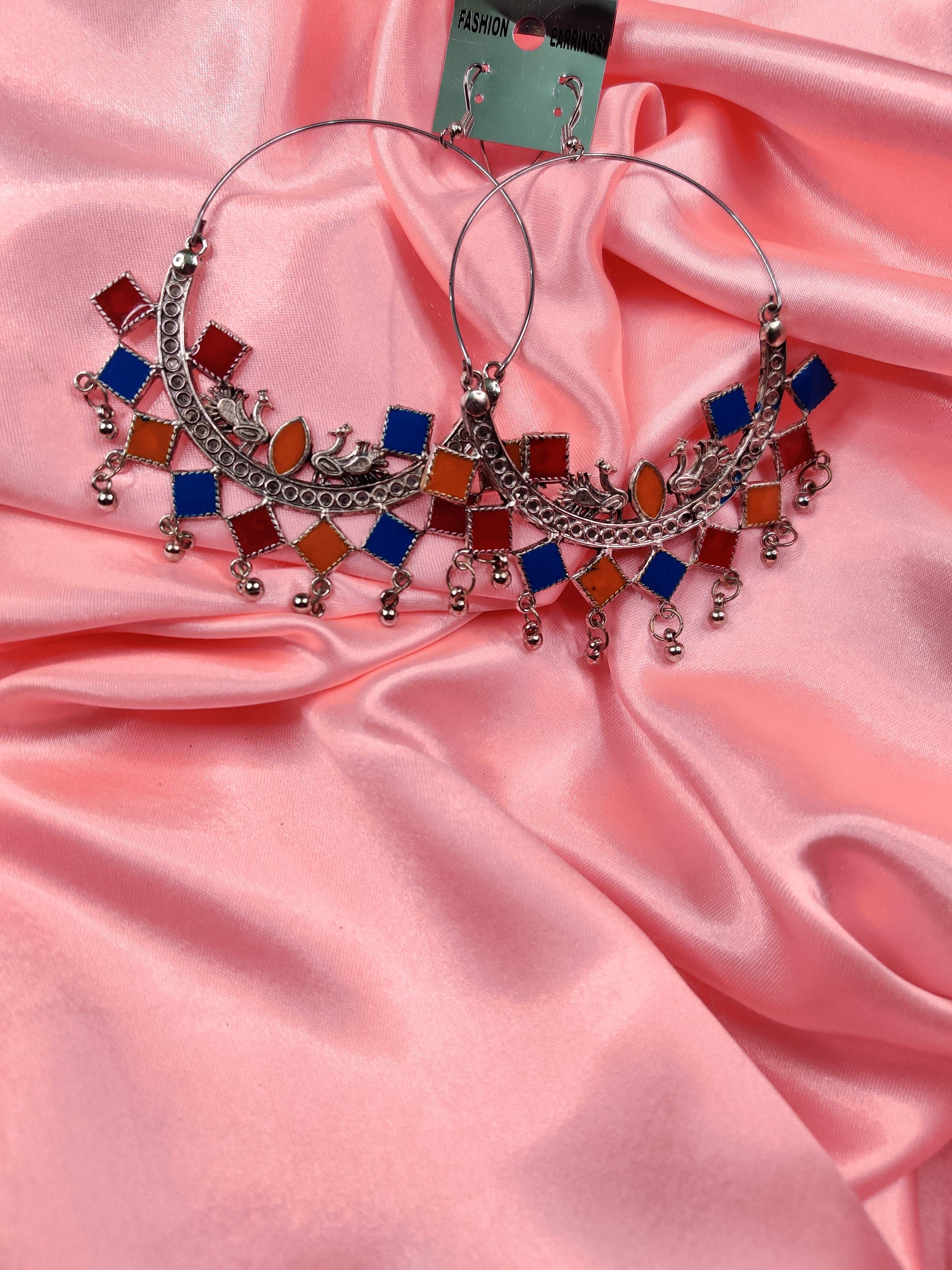 Multicolour Peacock Oxidized Chandbali