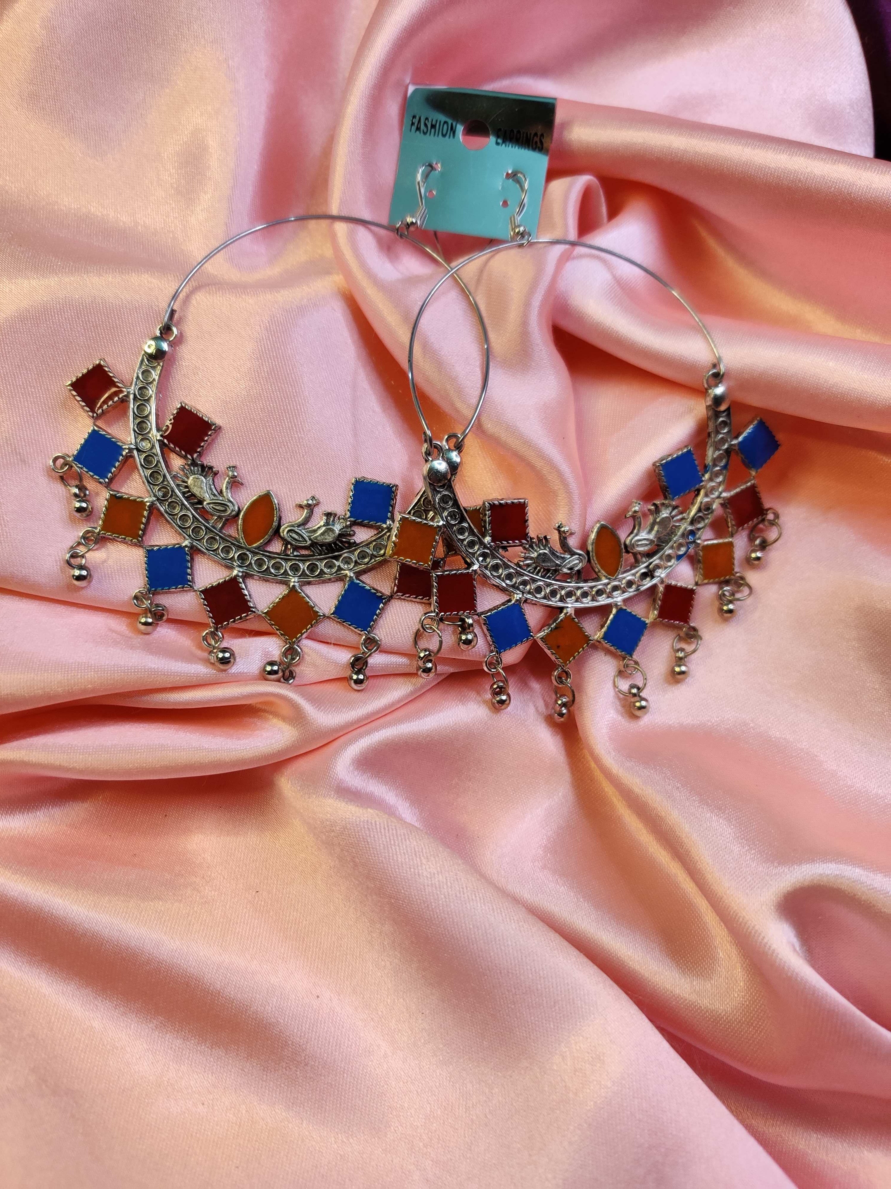 Multicolour Peacock Oxidized Chandbali