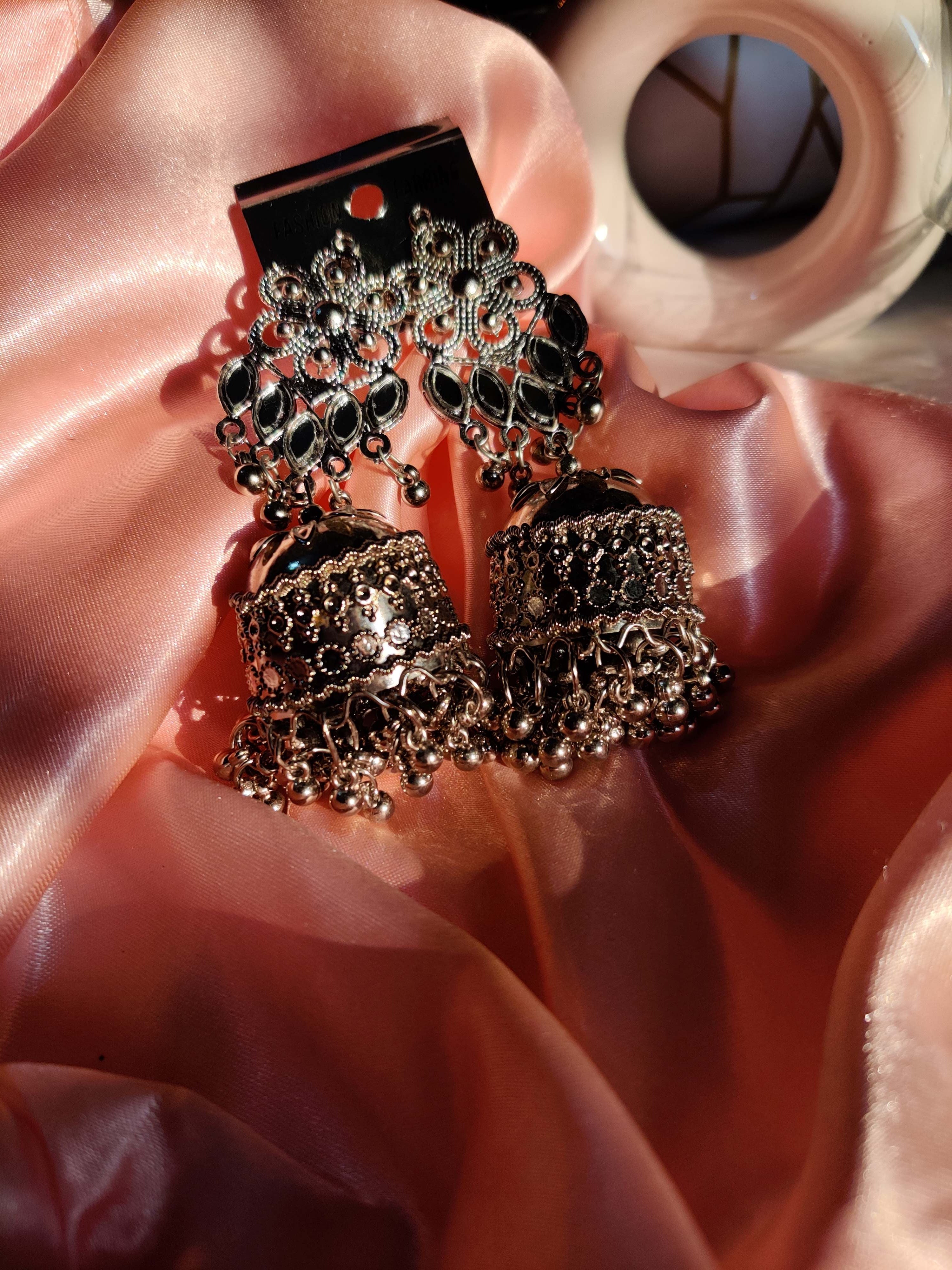 Floral Oxidized Jhumki