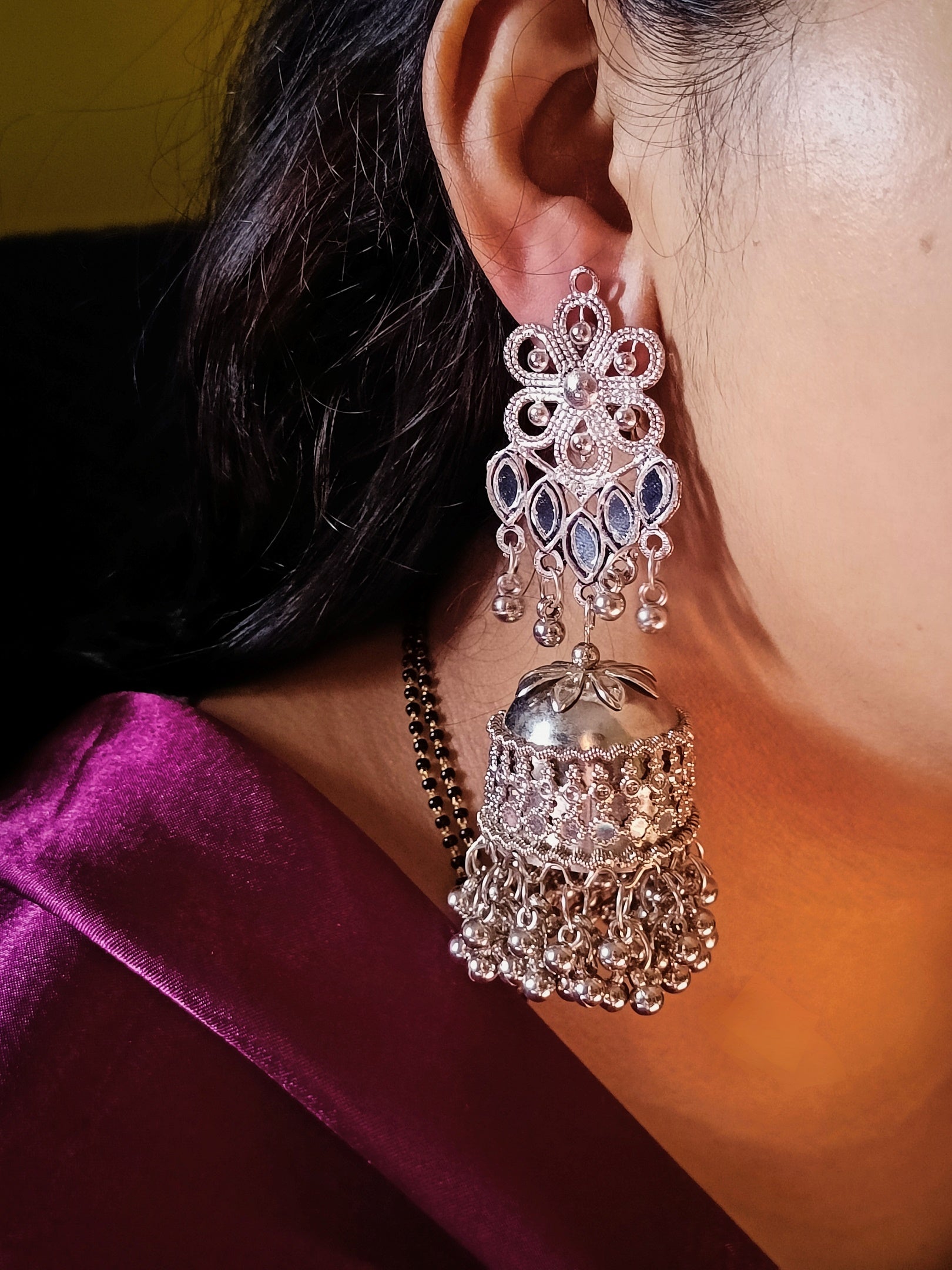 Floral Oxidized Jhumki