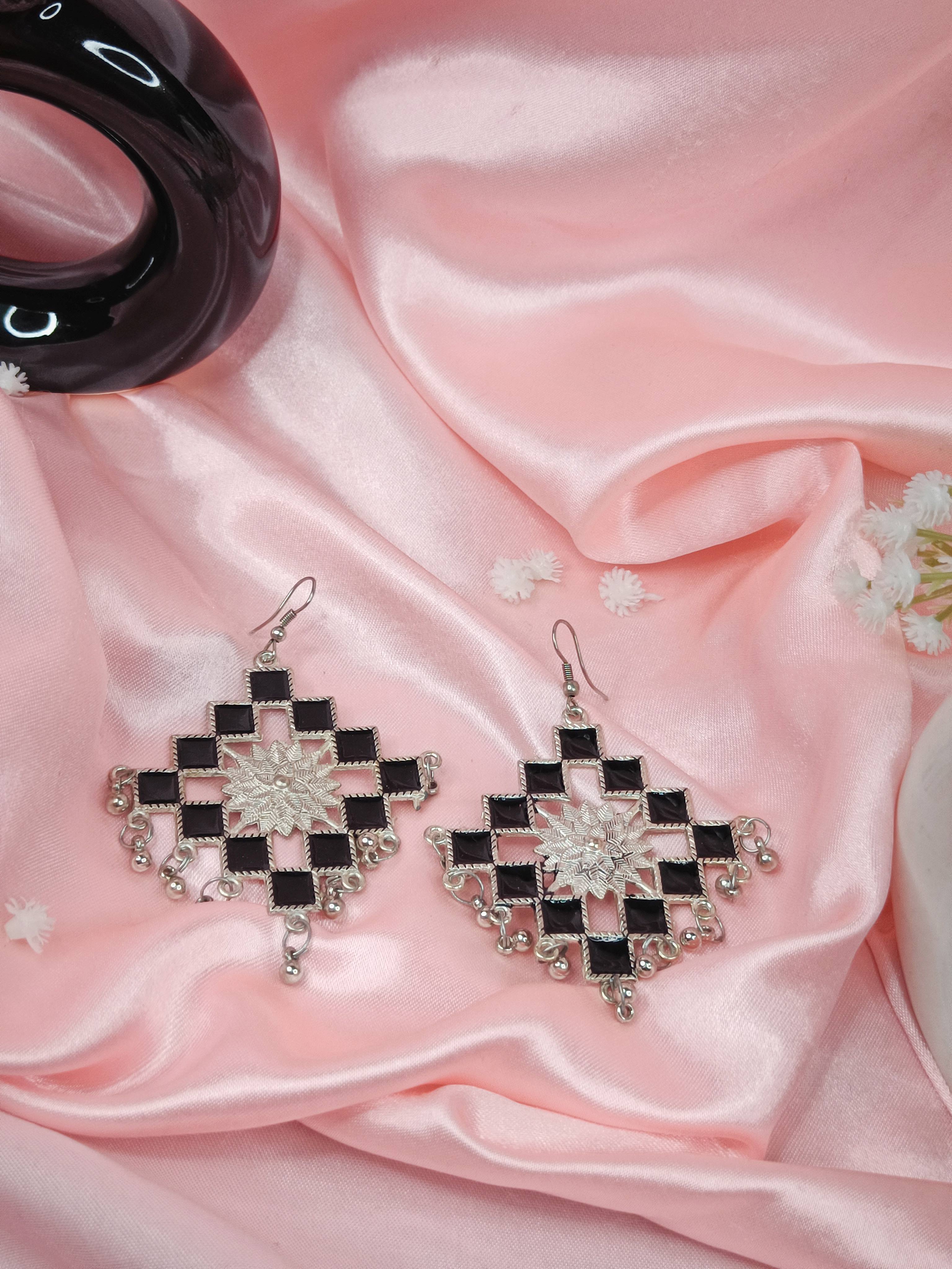 Black Stone Studded Oxidized Earrings