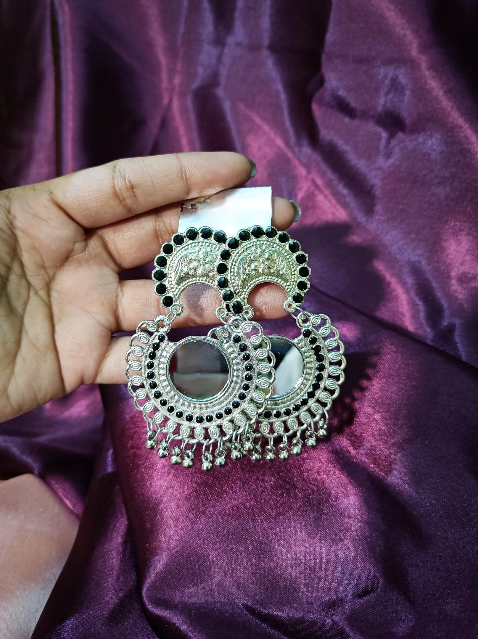 Antique Mirror Oxidized Earrings