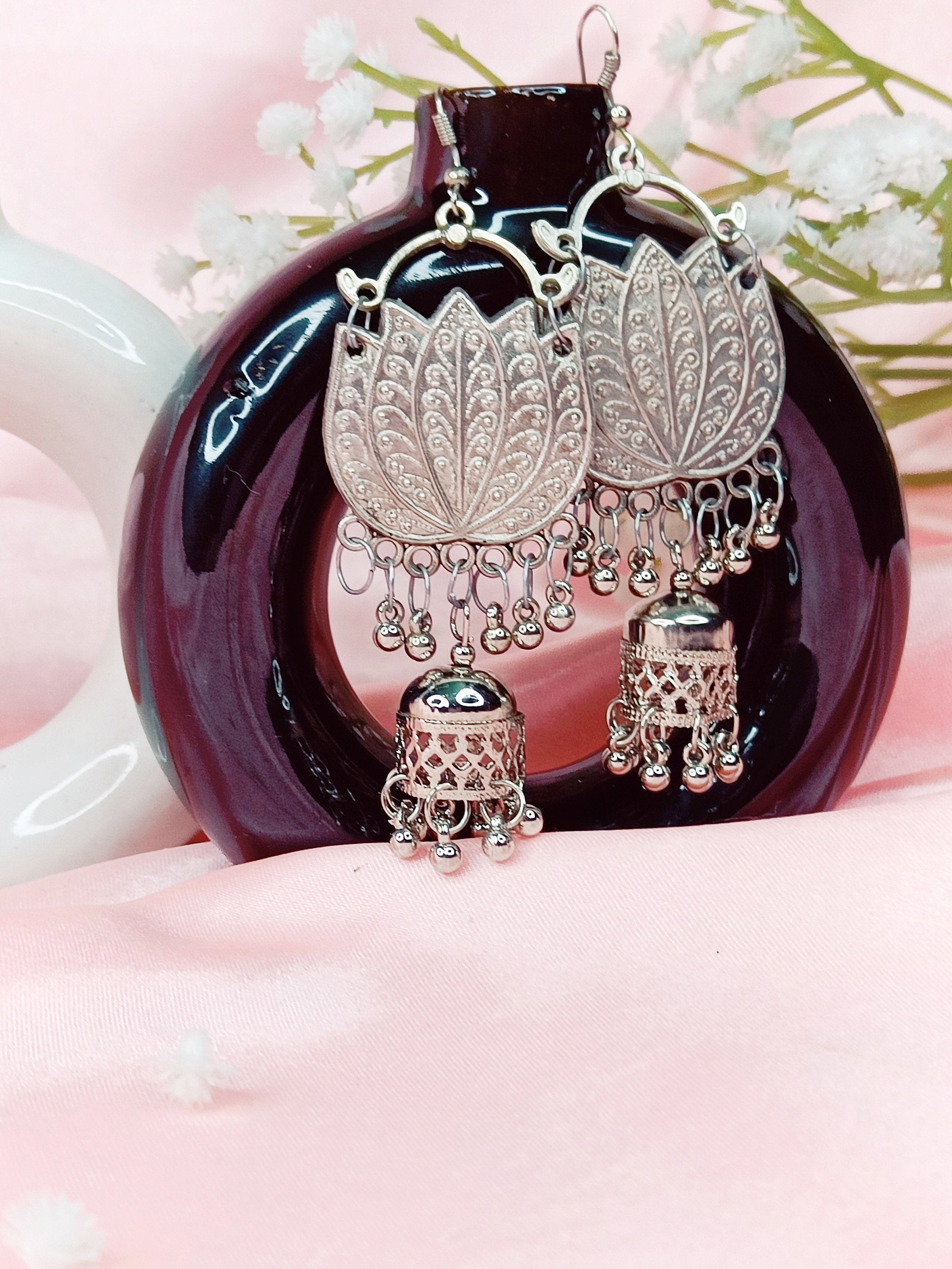 Silver Lotus Oxidised Earrings