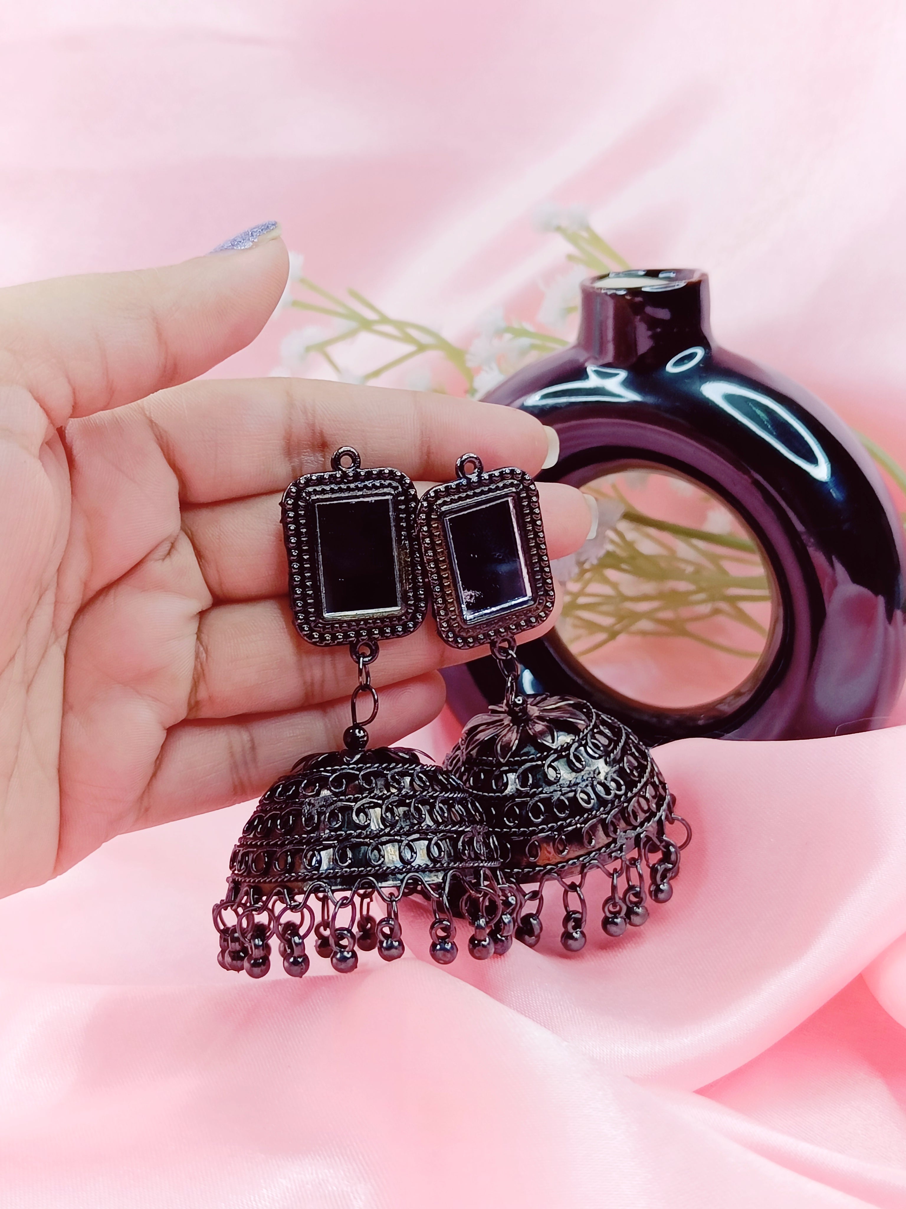 Black Forest Oversized Oxidised Jhumki