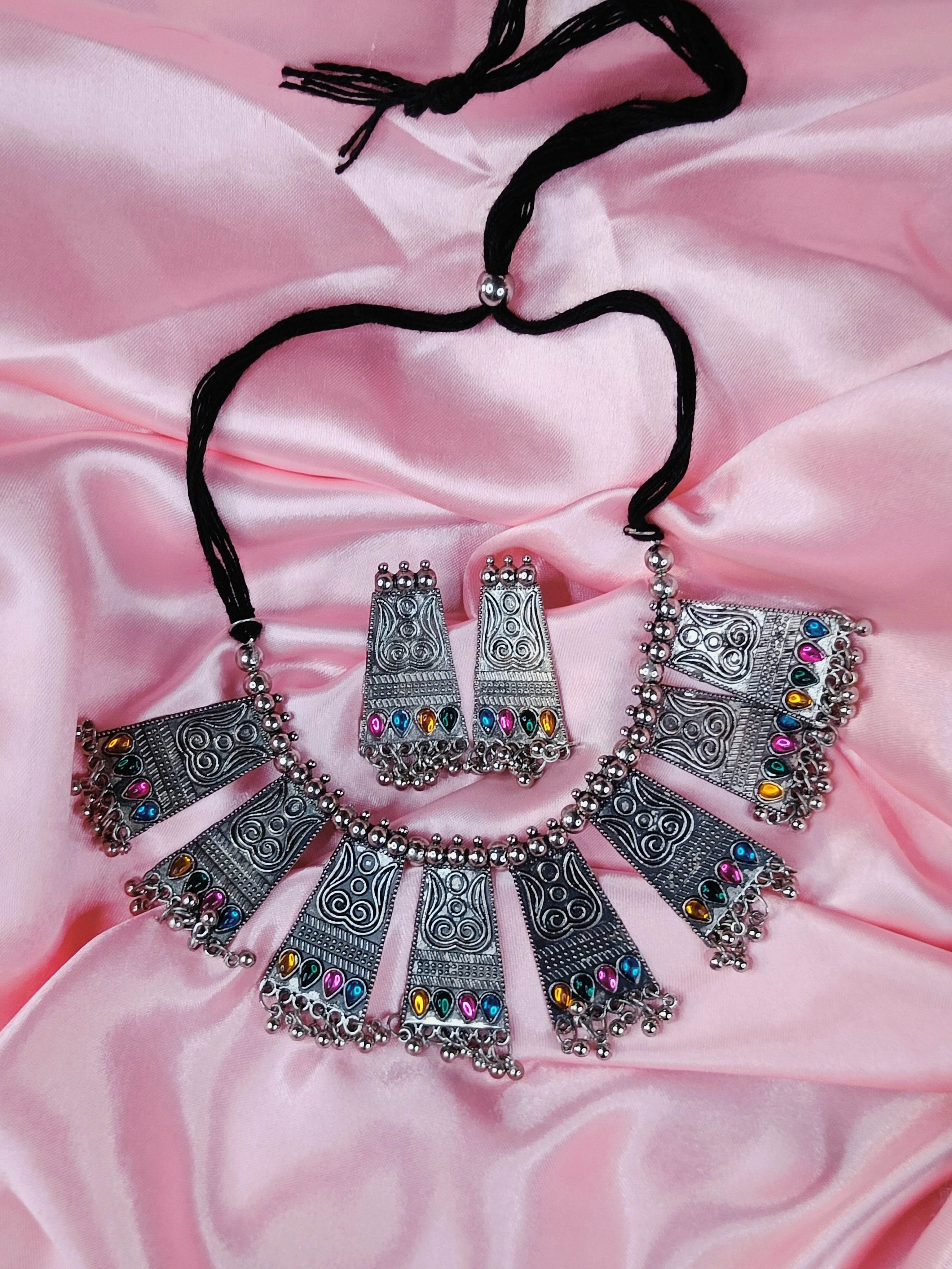 Multicolour Oxidized Necklace Set