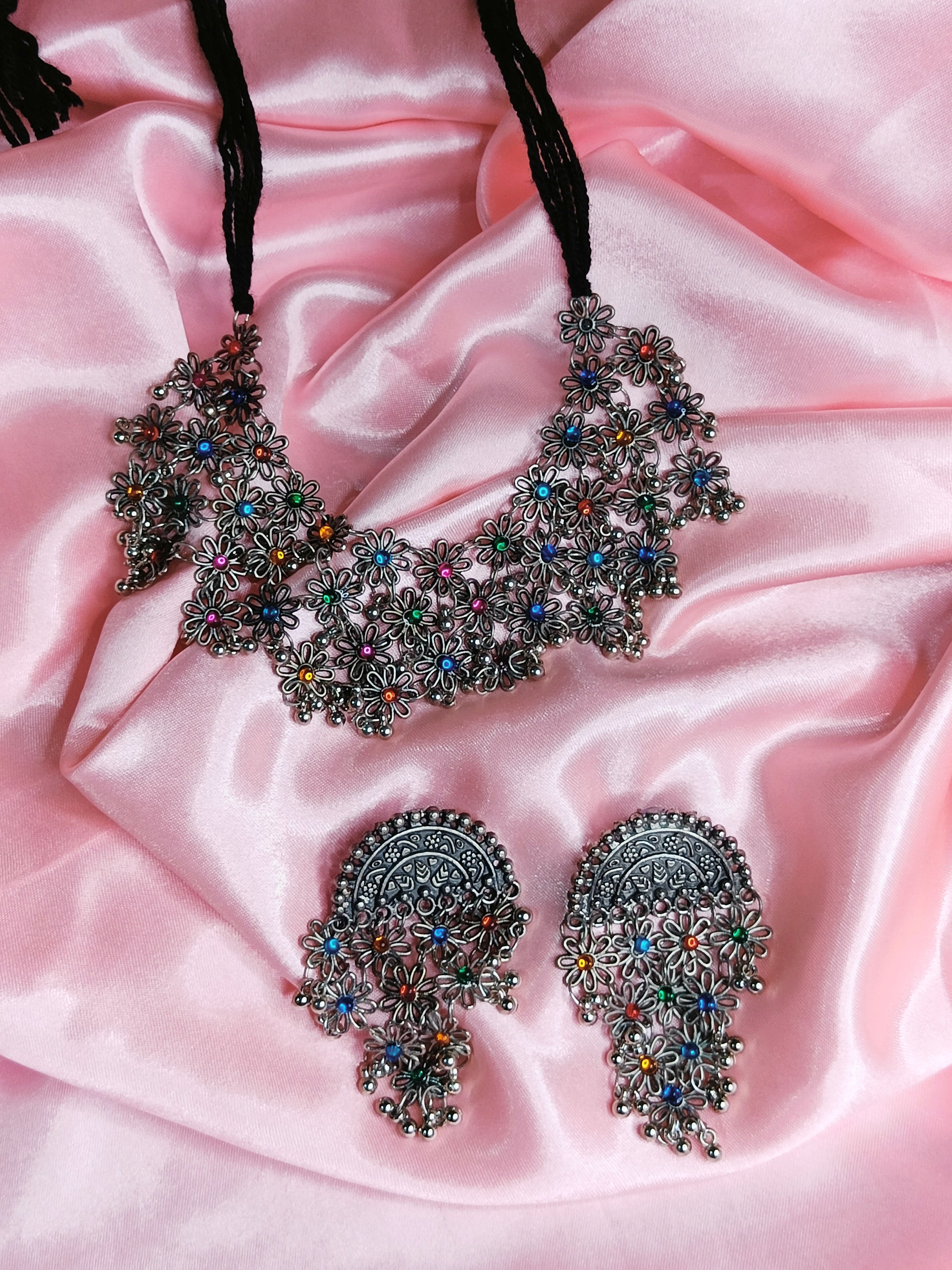 Taditional Multicolour Oxidized Necklace Set