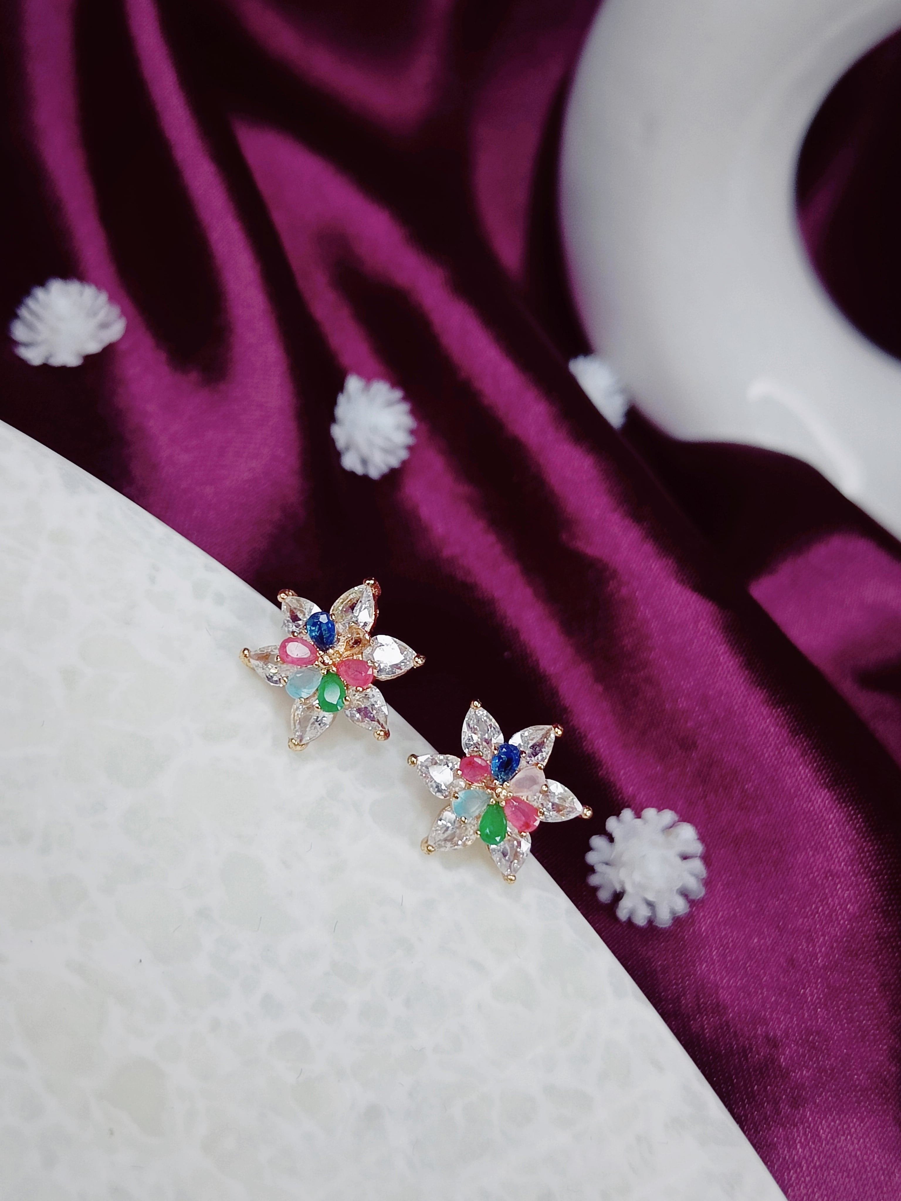 Amber Frost - Rose Gold CZ and Multi Color Stud Earrings