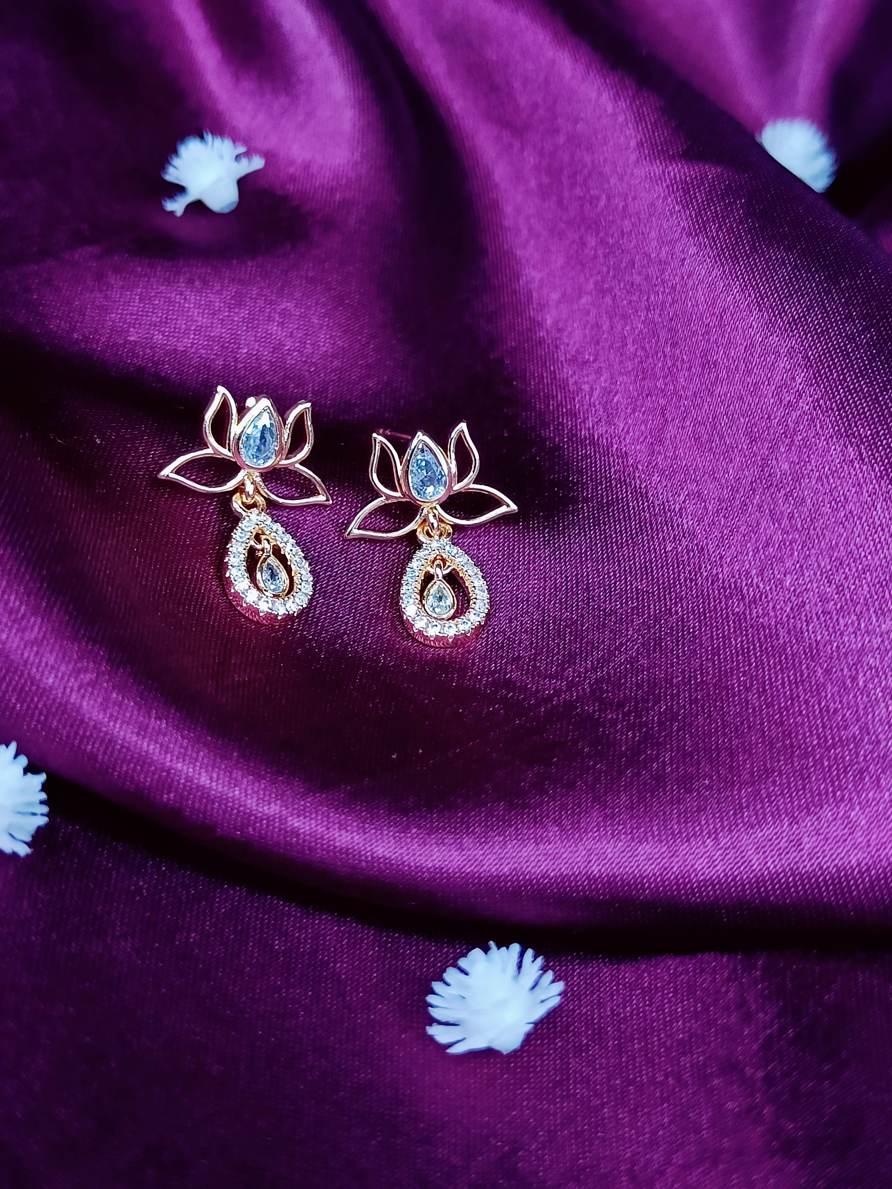 Blushing Lotus Drops - Rose Gold Heart CZ Stud Earrings