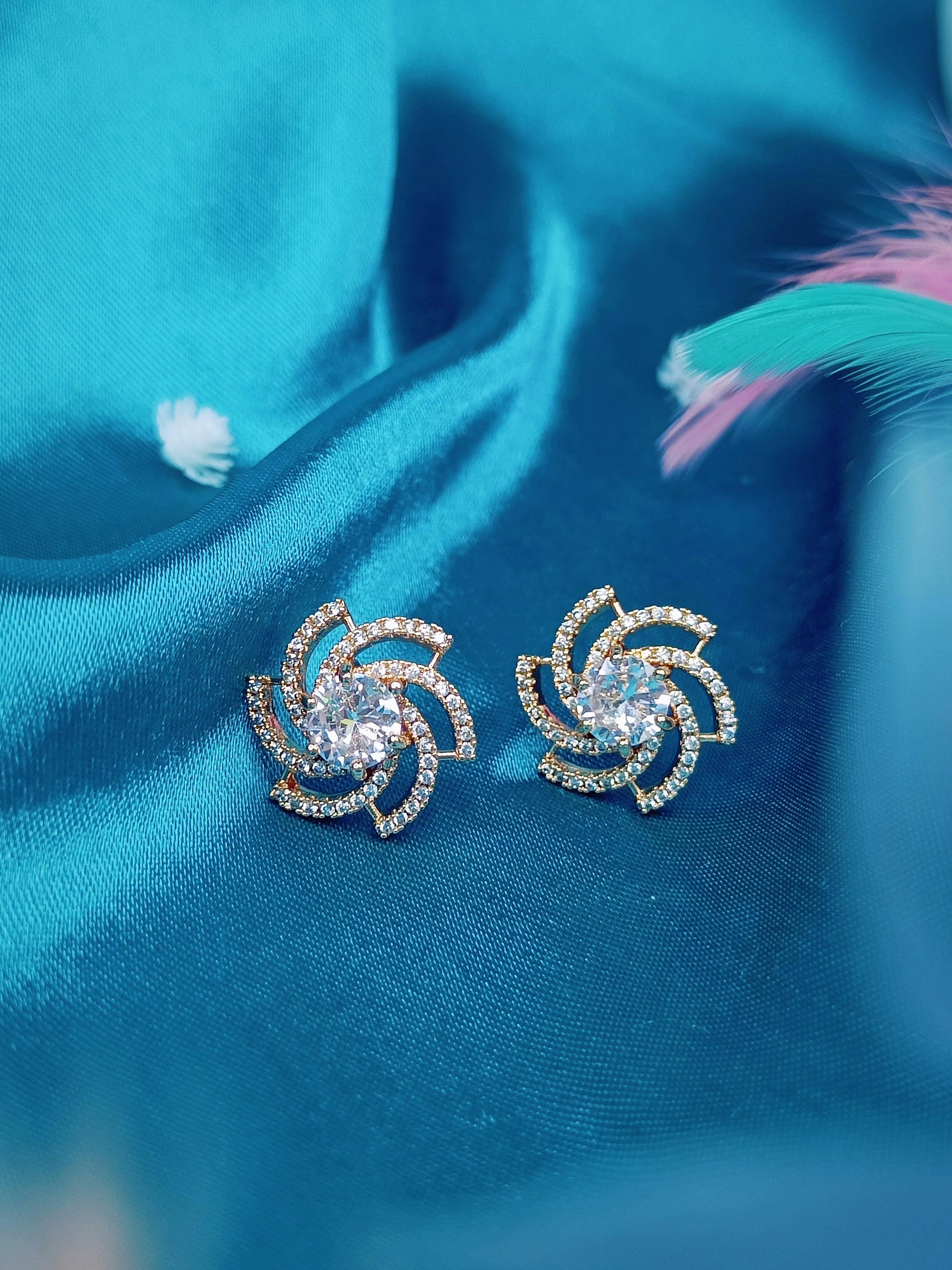 Crystal Camellia - Rose Gold CZ Crystal Embedded Flower Studs