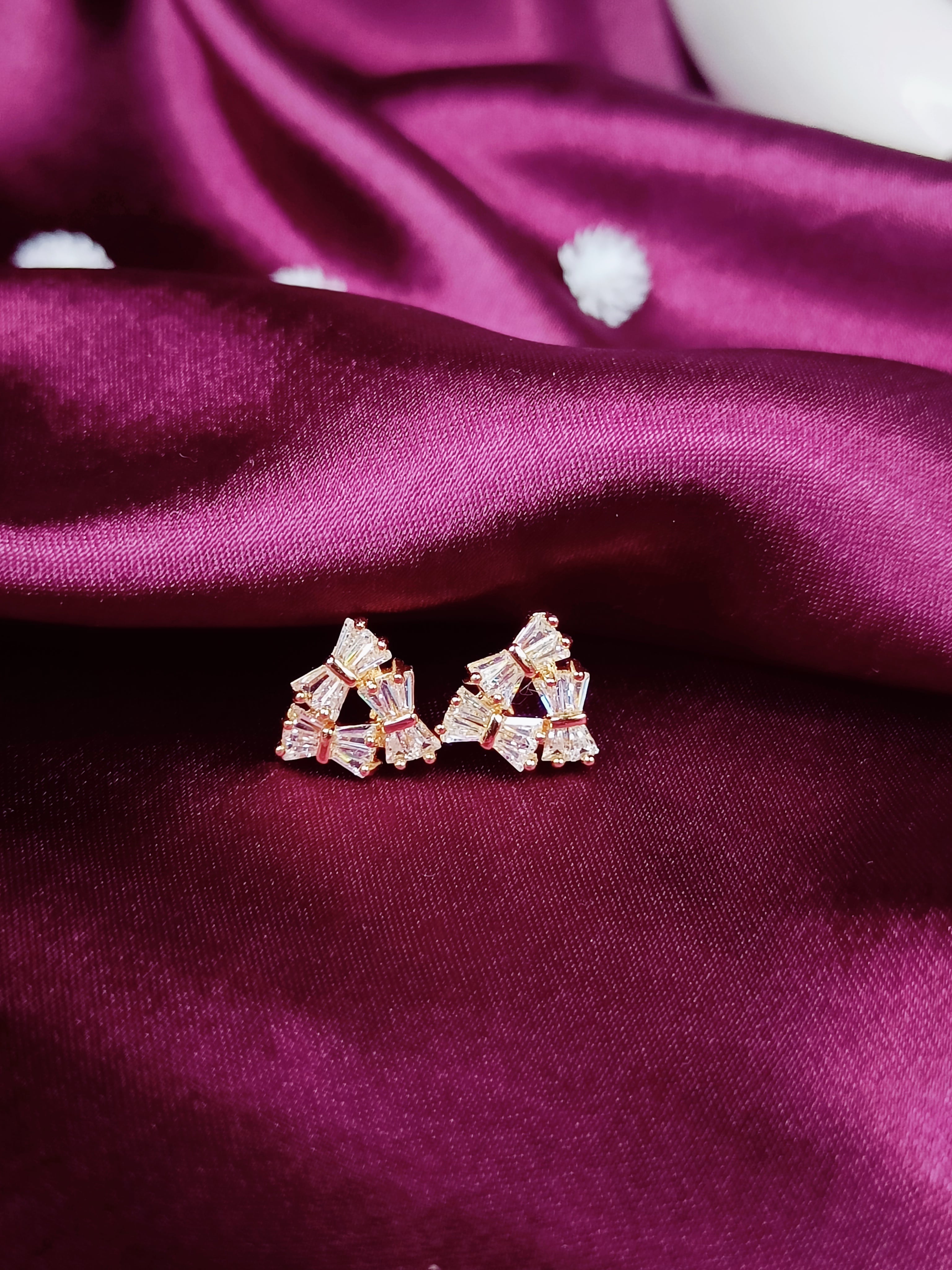 Love Triangle Crystal - Rose Gold Triangular CZ Studs
