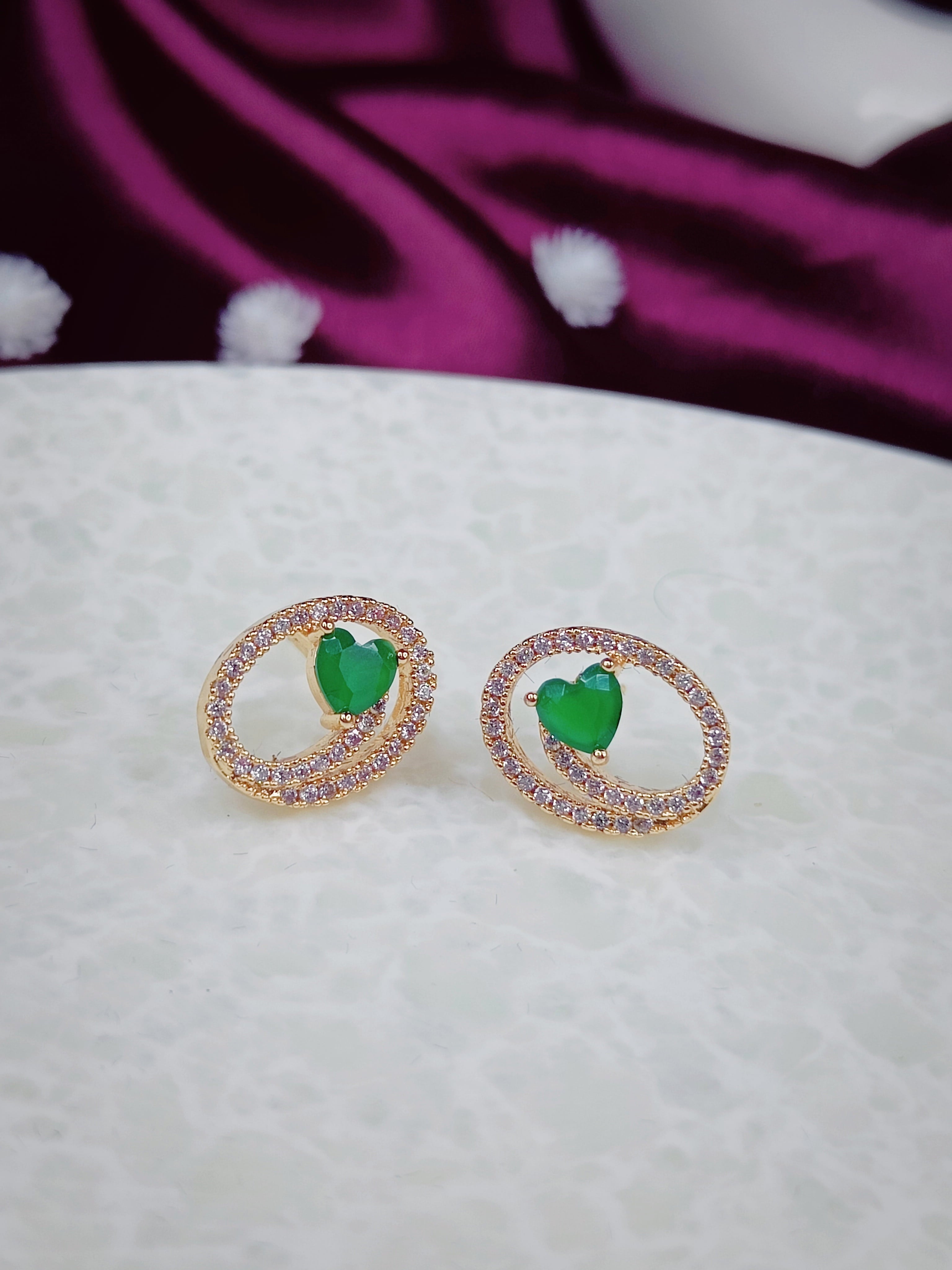 Ruby Dew - Rose Gold and Red Stone CZ Studs