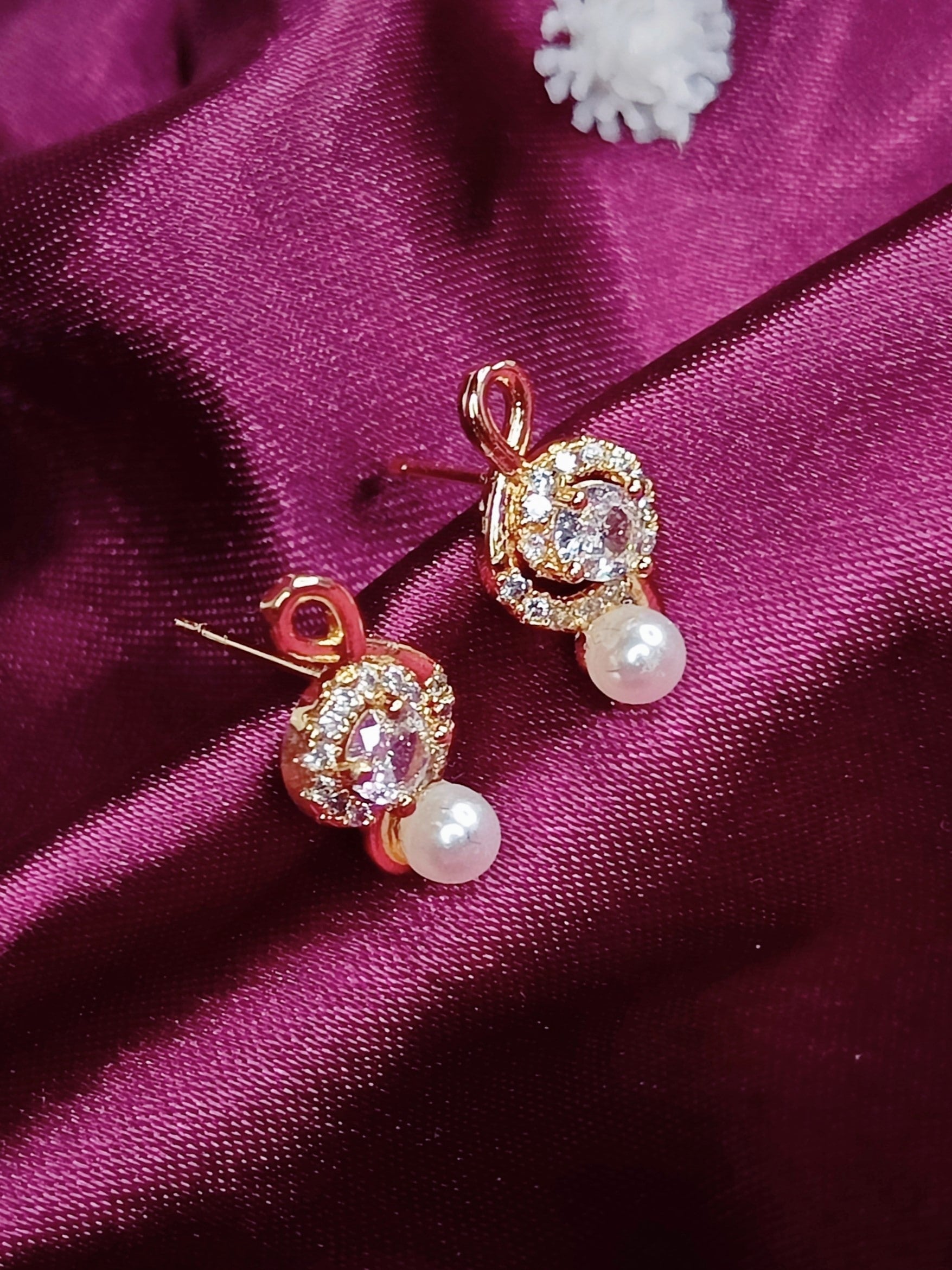 Pearl Feather - SwanRose Gold CZ Pearl Studs