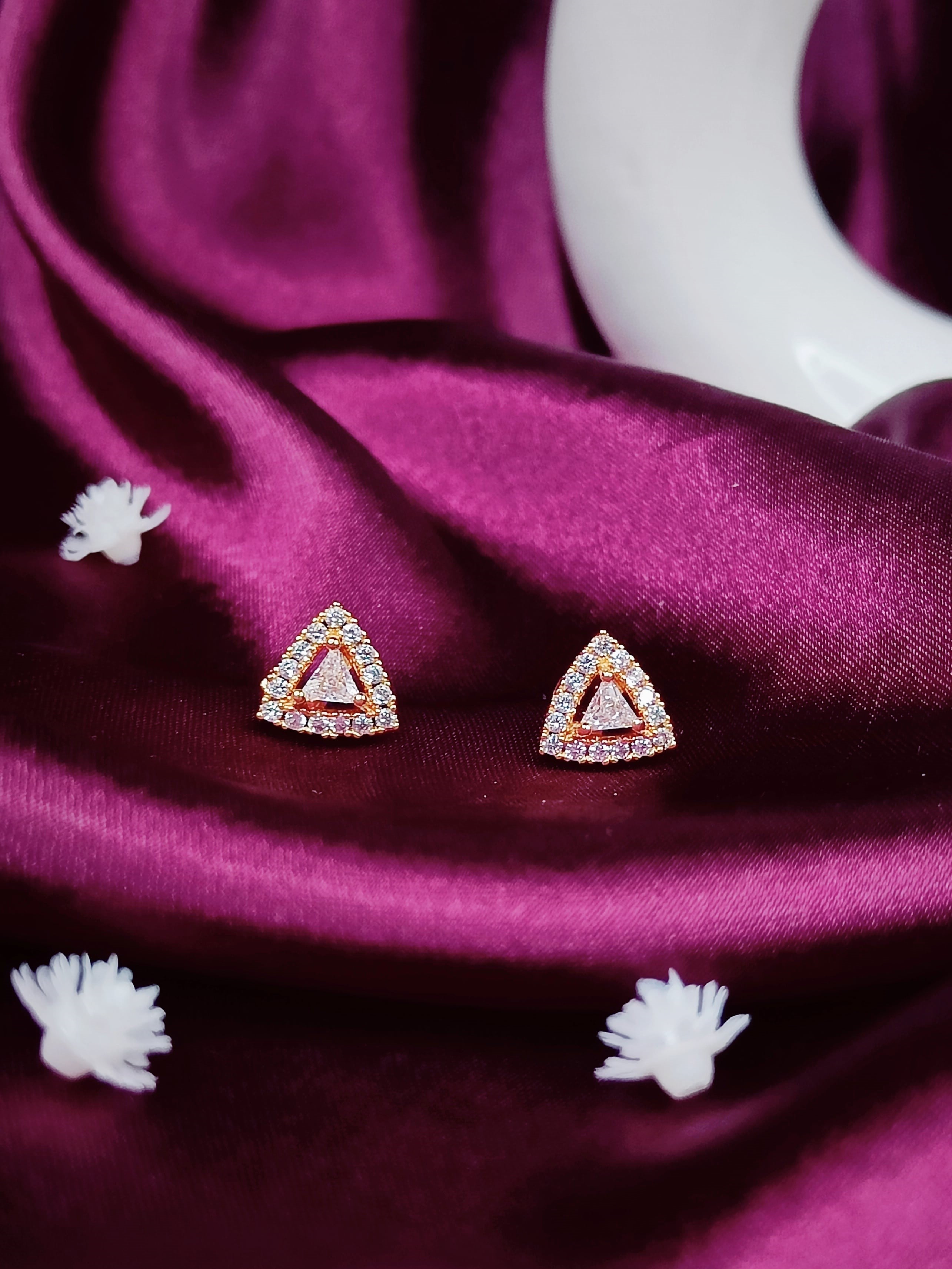 Trinity Spark - Rose Gold Triple Triangle CZ Studs