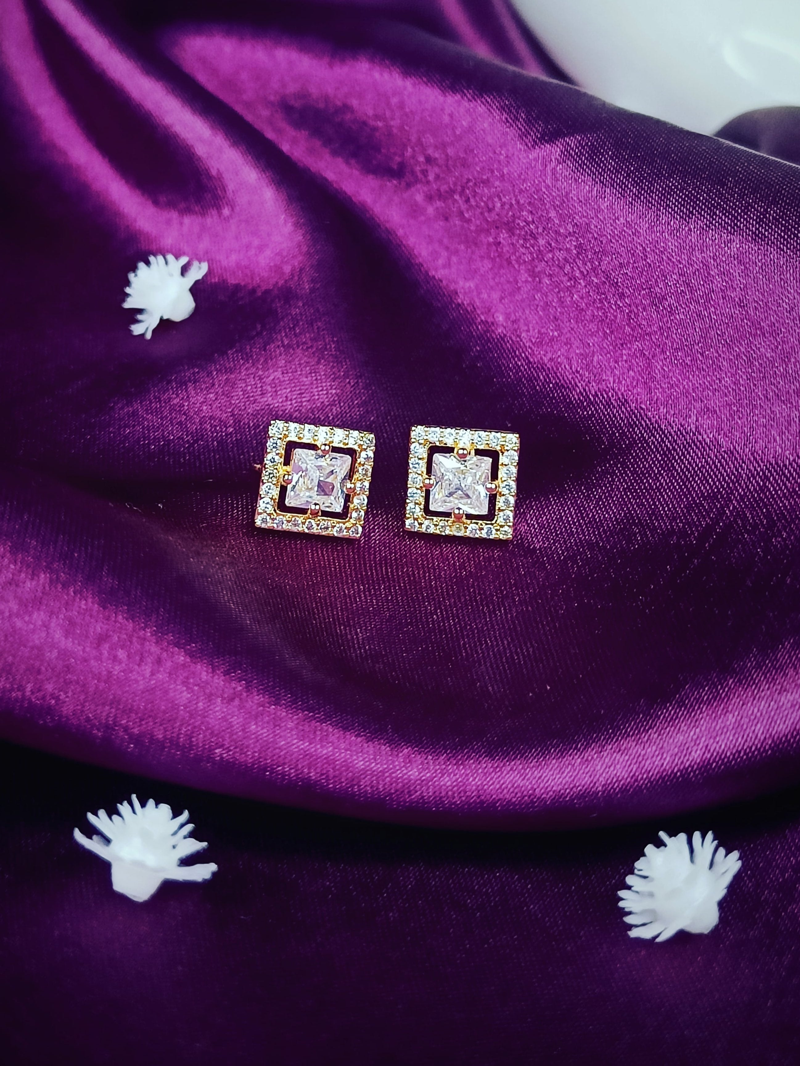 Equinox Shards - Rose Gold Modern CZ Crystal Square Studs